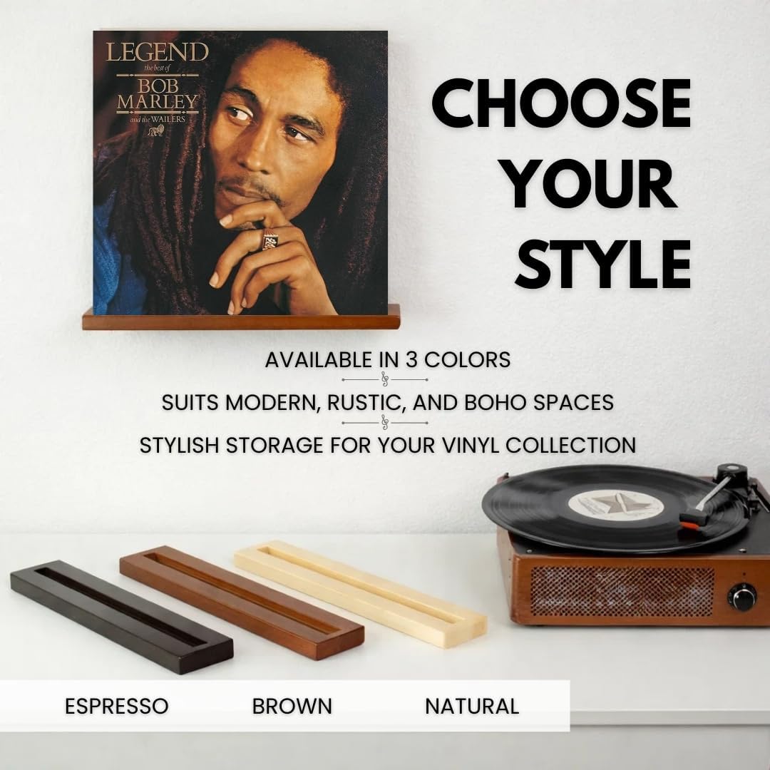 Vinyl Record Display Shelf - Set of 8 Floating LP Album Shelves for Wall Display - Solid Pine Wood - Wall Mount