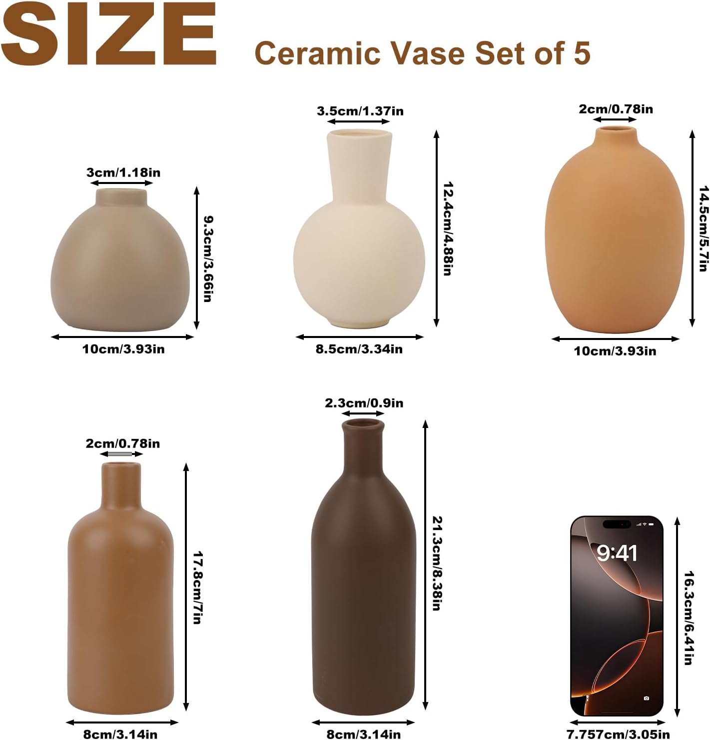 Ceramic Vase / Modern Farmhouse Boho Pottery Vases / Set of 5