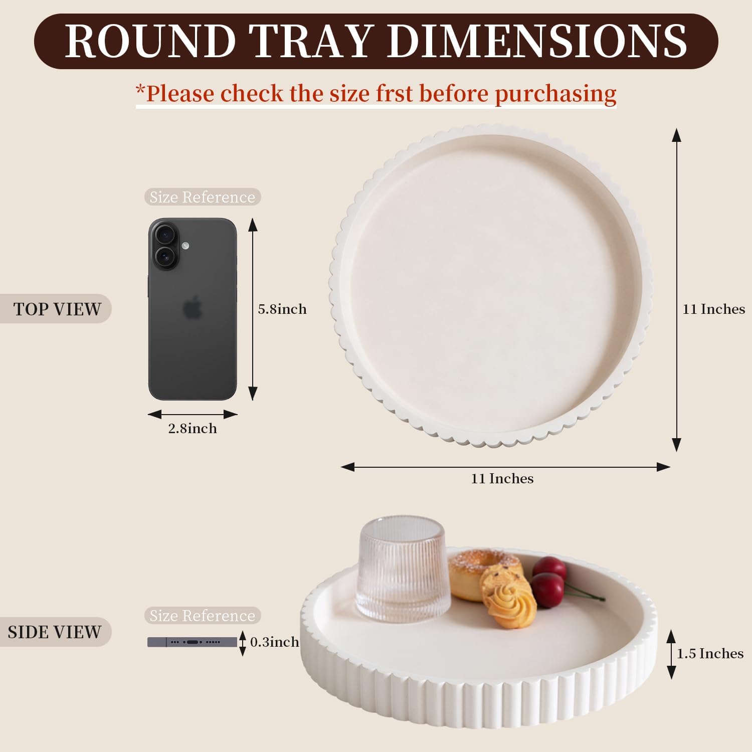 Decorative Tray / White / 11"L x 11"W x 1.5"H