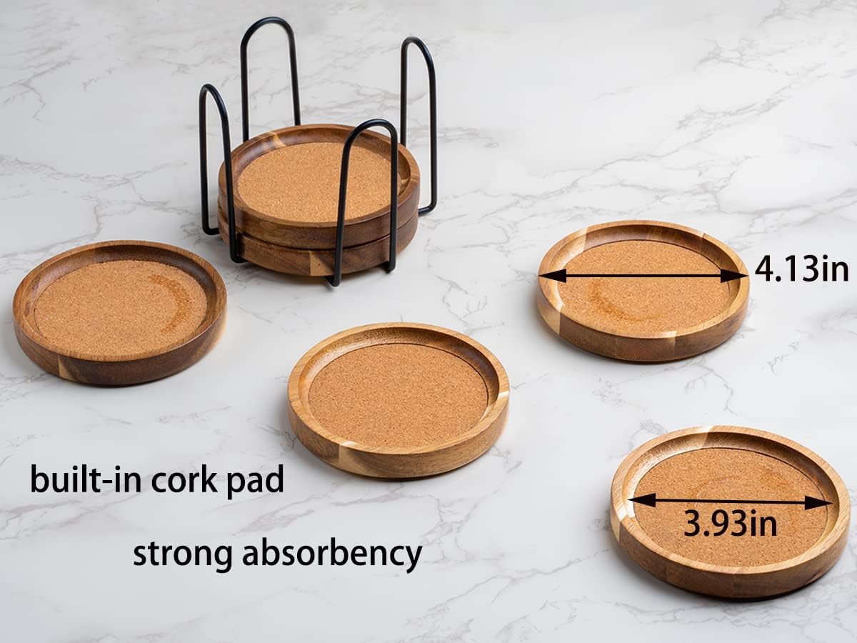 Holder / Acacia Wood Cork Coaster / Natural Acacia
