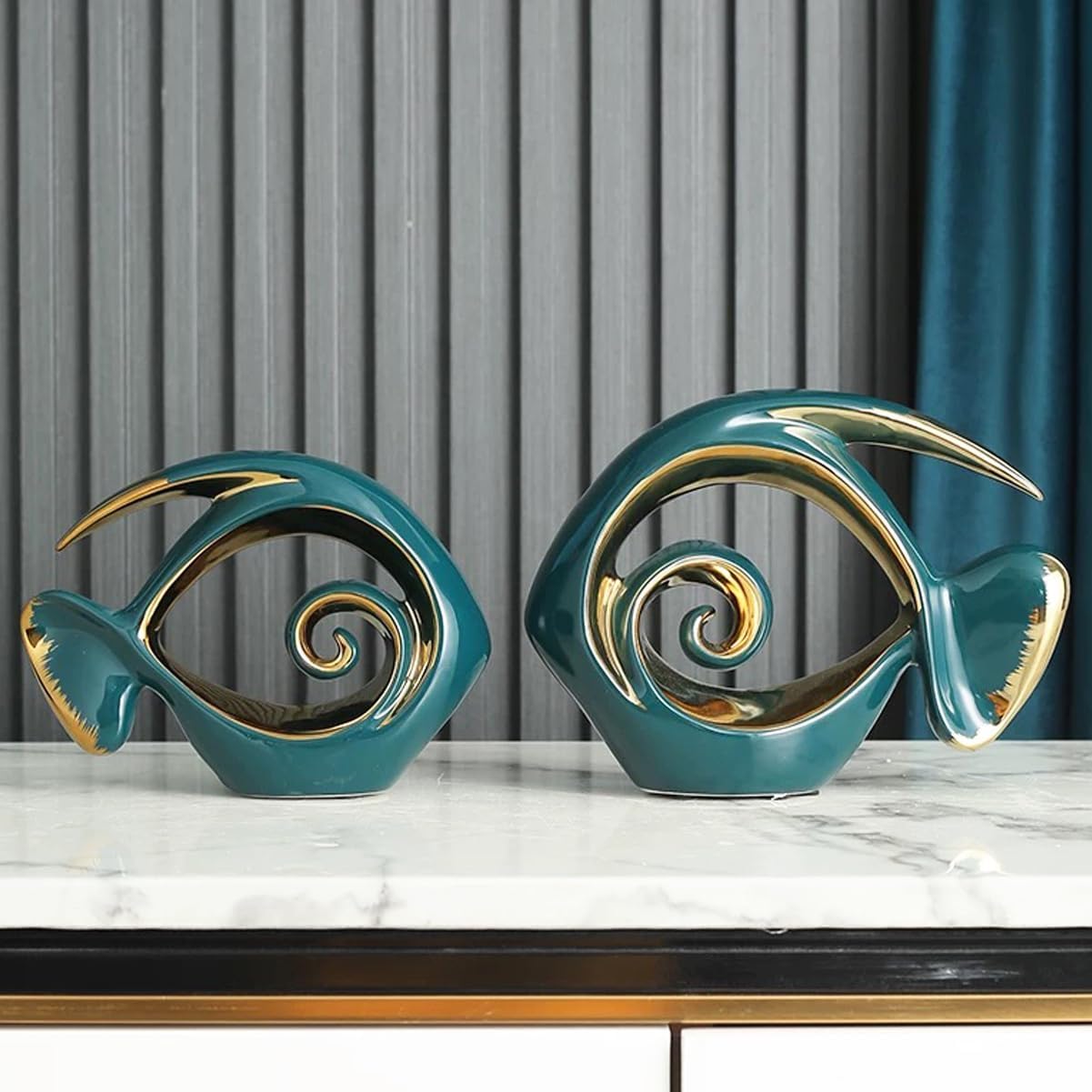 Ceramic Statues Angelfish Home Decor Modern Style Figurine Green and Gold / Green and Glod