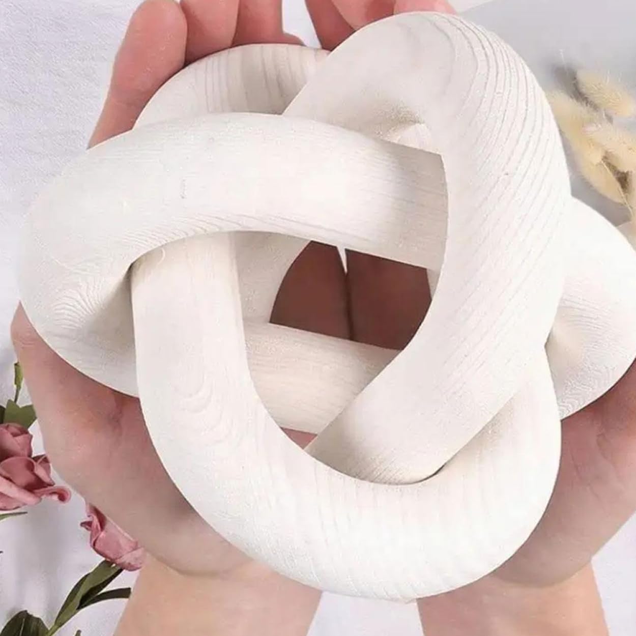 Wood Chain Link Decor 3 Link Wood Knot Decor Carved Decorative Chain Knot / White
