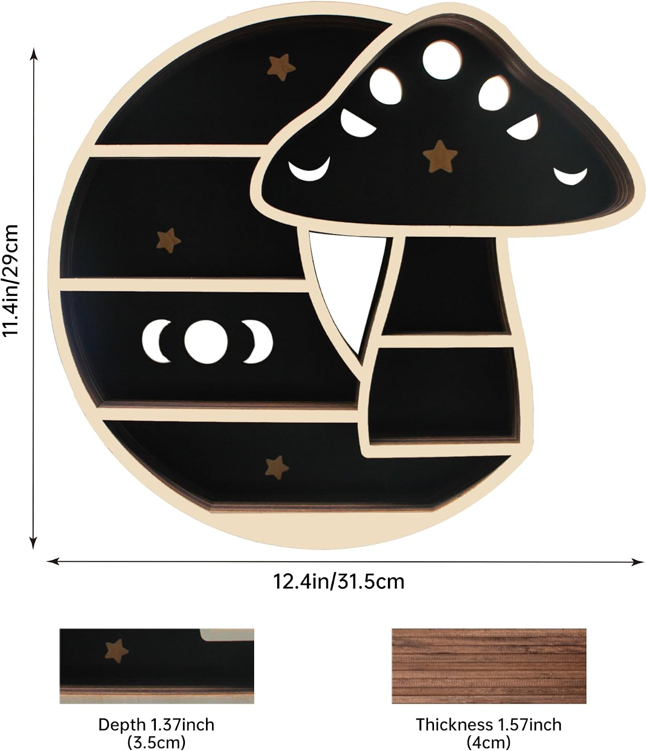 Wooden Mushroom Floating Shelves / Mushroom & Moon