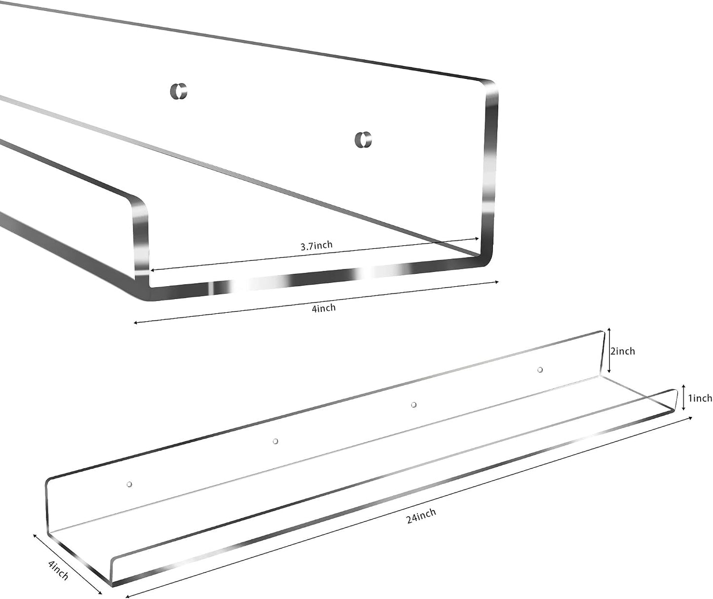 Jansburg 24 Inch Clear Floating Shelves 4 Pack Acrylic Shelves Invisible Floating Wall Ledge Bookshelf 5MM Thick Book