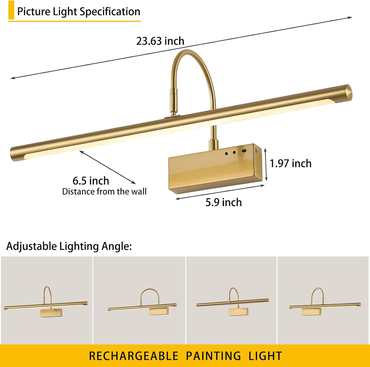 Battery Operated Picture Light with Remote, 24 inch Wireless Rechargeable Art Light with Timer, Dimmable 3CCT Gallery