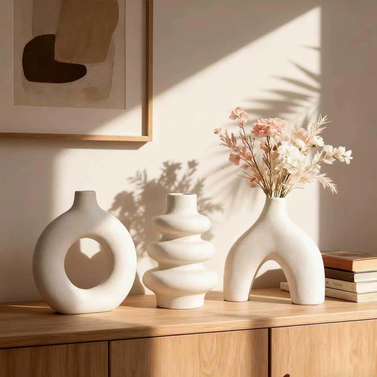 Large Ceramic Modern Flower Vase / White / Set of 3
