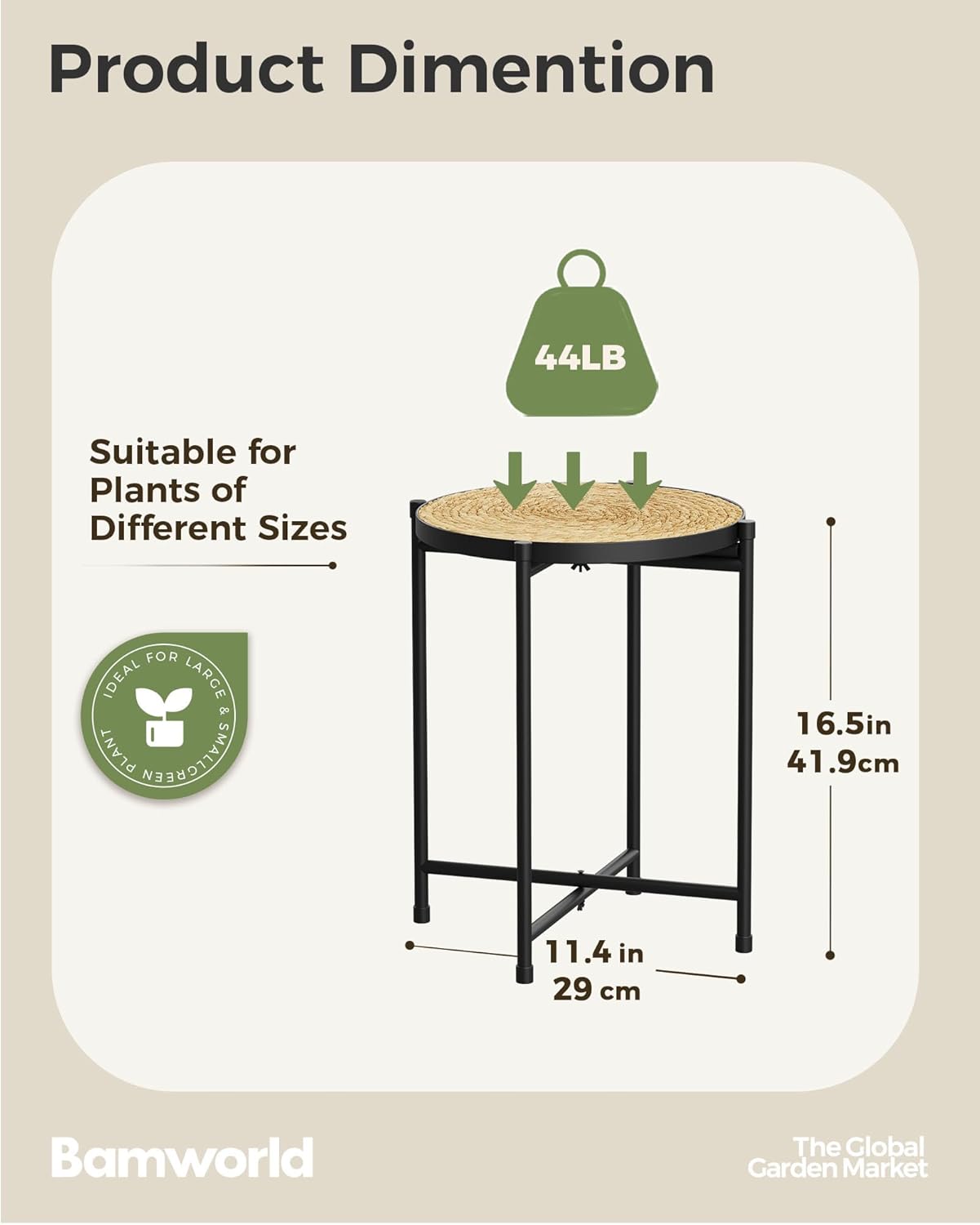 Bamworld Indoor Plant Stand Tall Plant Table Corner Plant Stool Boho Small Plant Holder Single Flower Stand for Large