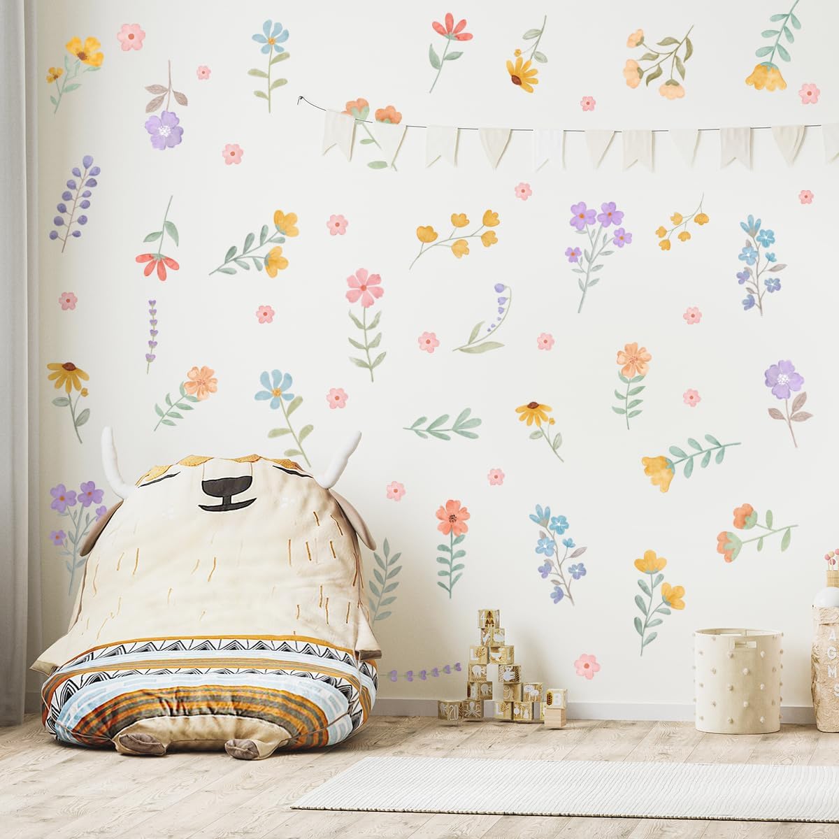 Boho Watercolor Flower Wall Decals / Wildflower Wall Stickers