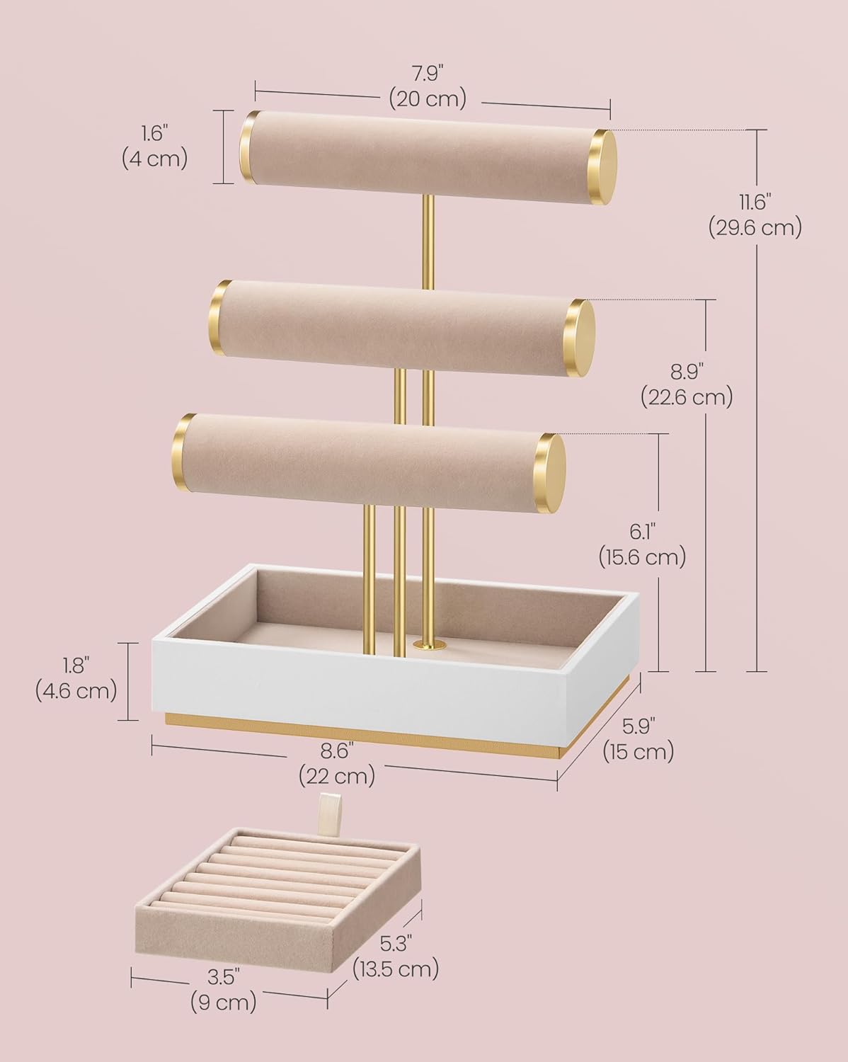 3 Tiers and Velvet Tray / Cloud White + Camel Brown