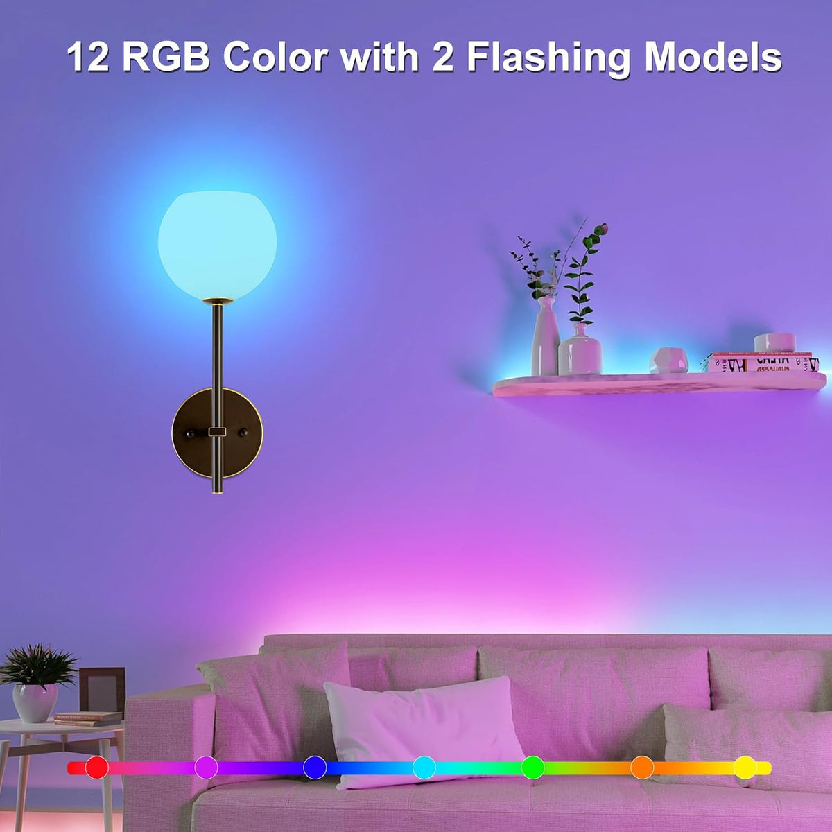 Brown Gold Battery Operated Wall Sconces Set of 2, Rechargeable Wireless Wall Lights with Milky White Frosted Glass, 12