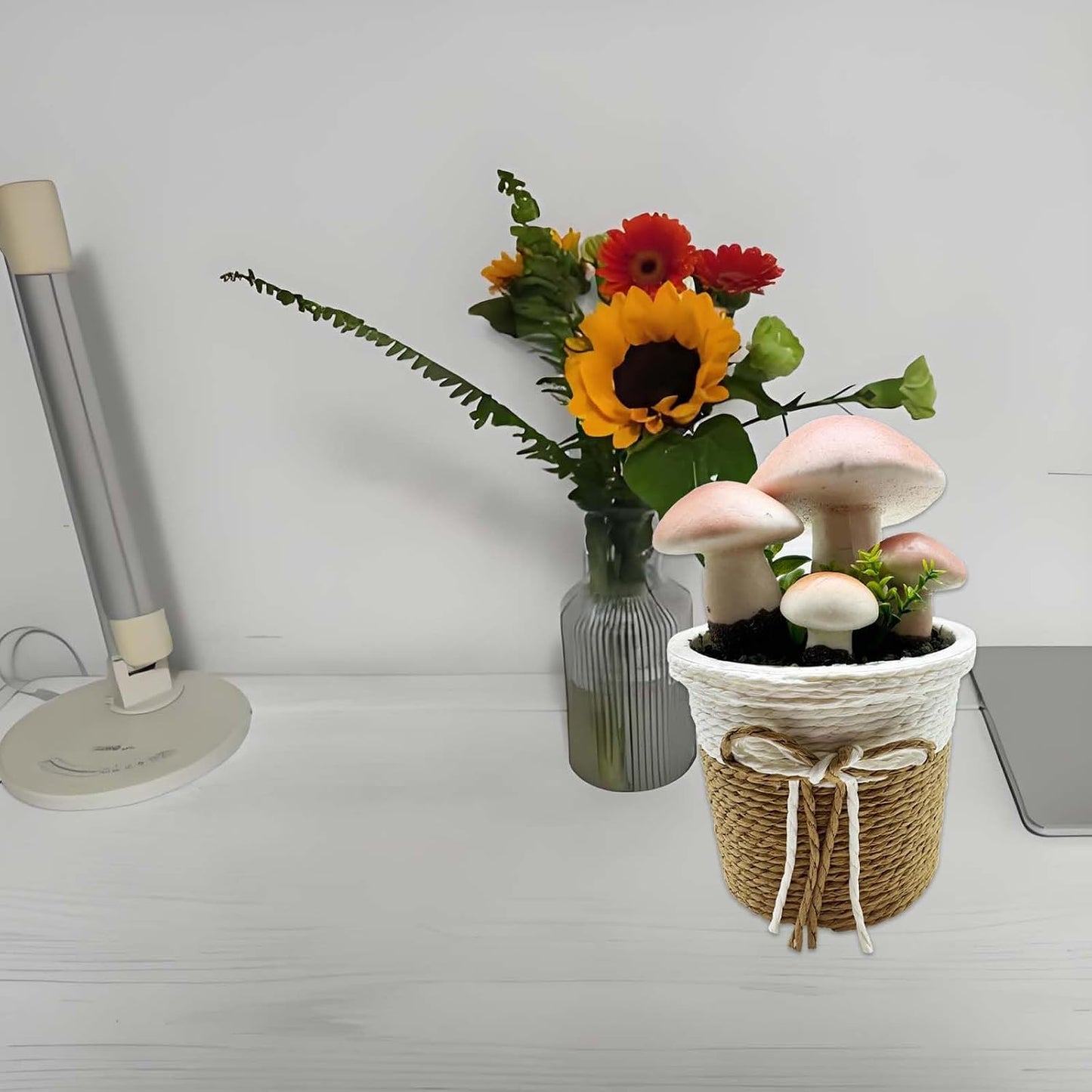 Faux Mushroom in Pot Artificial Plant Fake Mushroom Potted Plant / Grey / Set of 2
