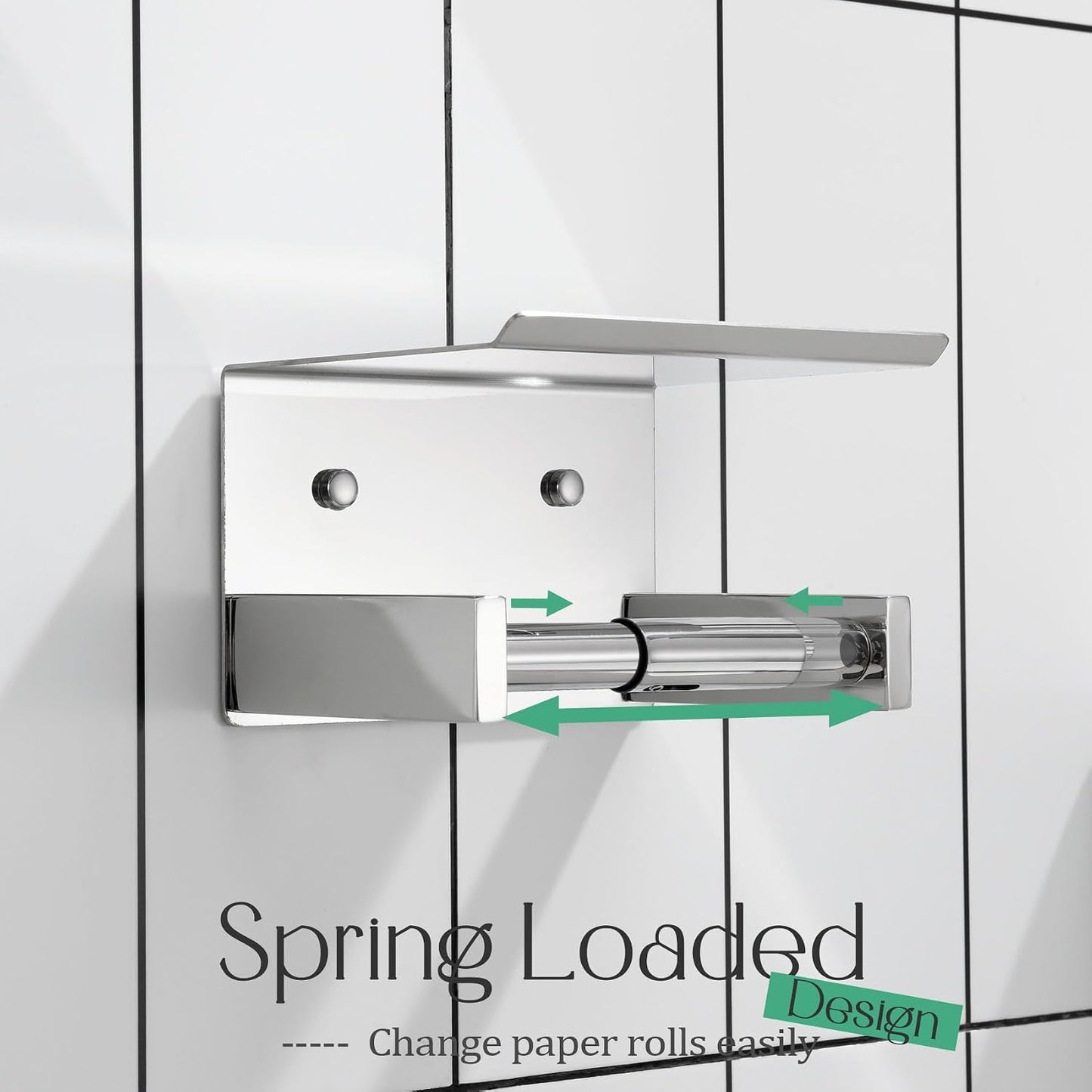 KOKOSIRI Roll Paper Holder Spring Loaded Bathroom Toilet Paper Holder Tissue Roll Holder with Shelf Wall Mounted