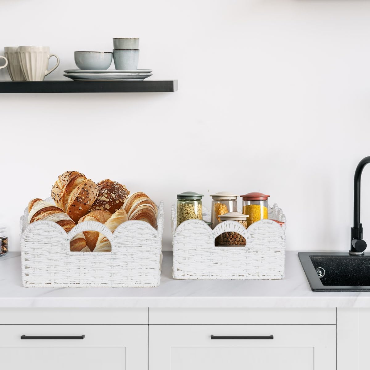 Handles Handwoven Organizer Bin Wicker / White
