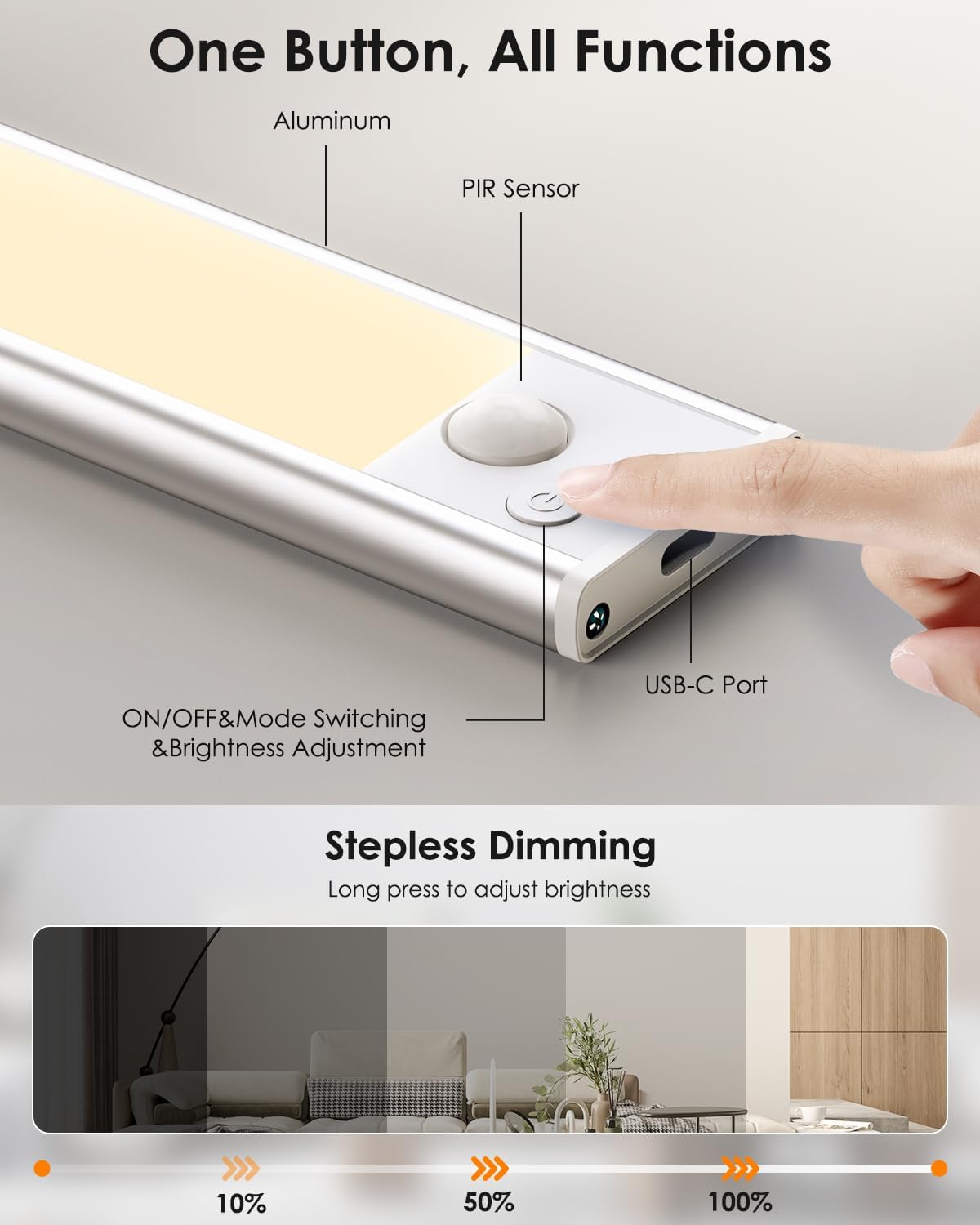 VerRon Under Cabinet Lighting, 10inch Motion Sensor Light Indoor, 5-Pack | Dimmable, 2200mAh Rechargeable, LED Closet