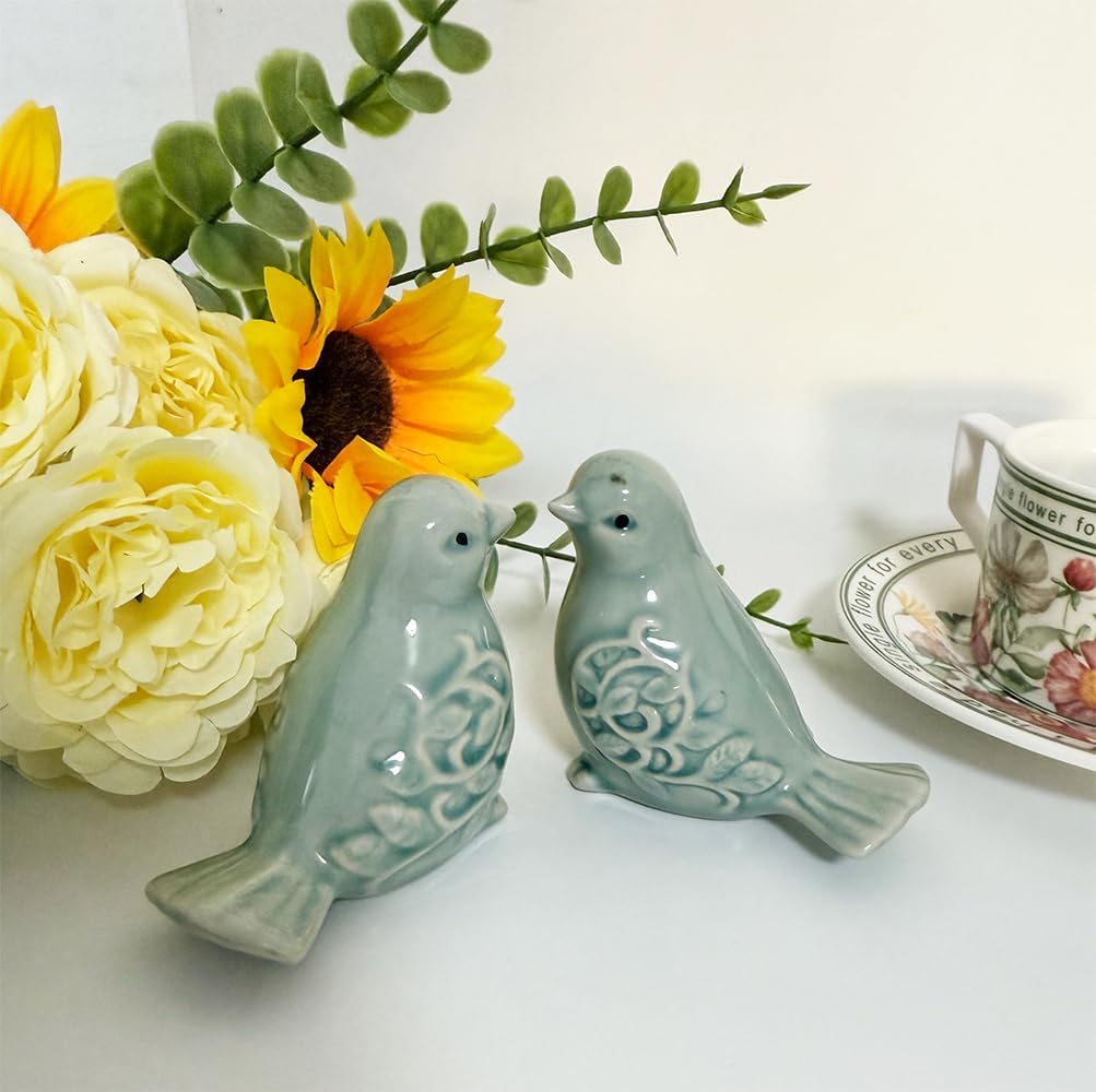 Pair of Ceramic Bird Figurines / Green