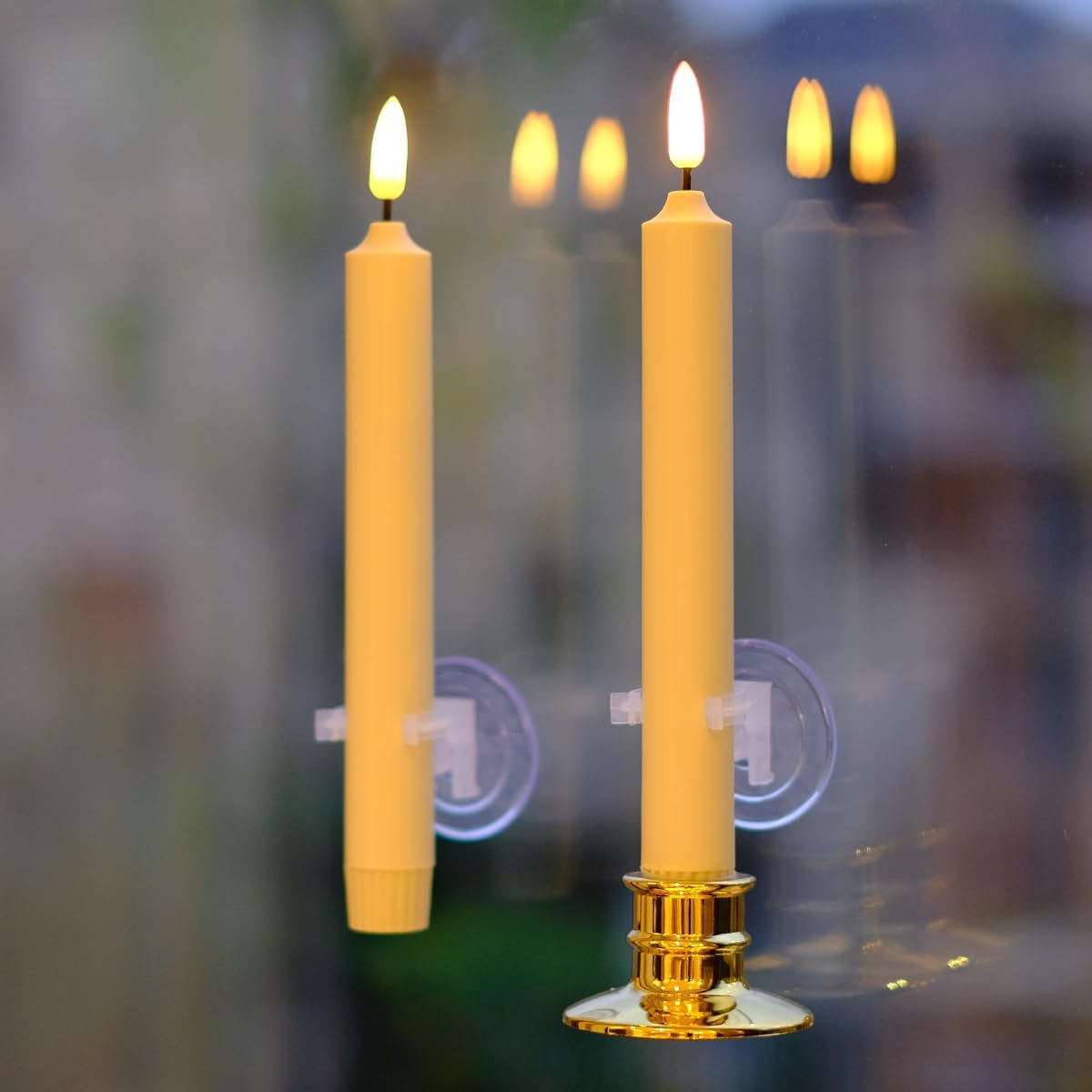 10 Pack Window Candles +20 AA Batteries(Include,Run More Than 400 Hours) + Candleholders + Suction Cups+ 2 Remote. 8''