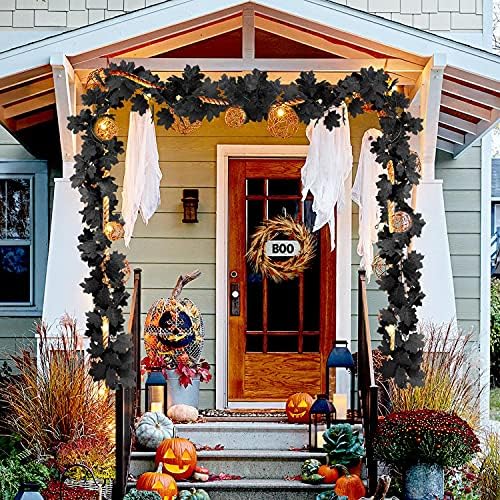 Black Leaf Garland, 12PCS Halloween Artificial Hanging Fall Maple Vines
