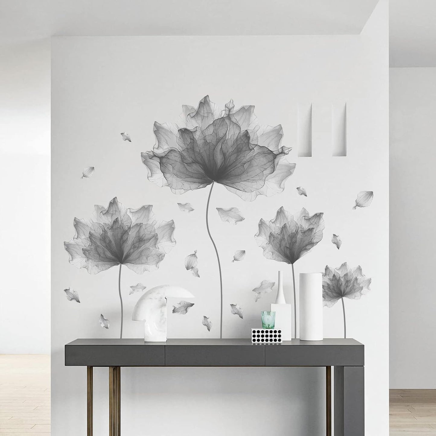 Flower Petal Wall Decal Floral Wall Sticker / Gray / 59.1'' x 49.6