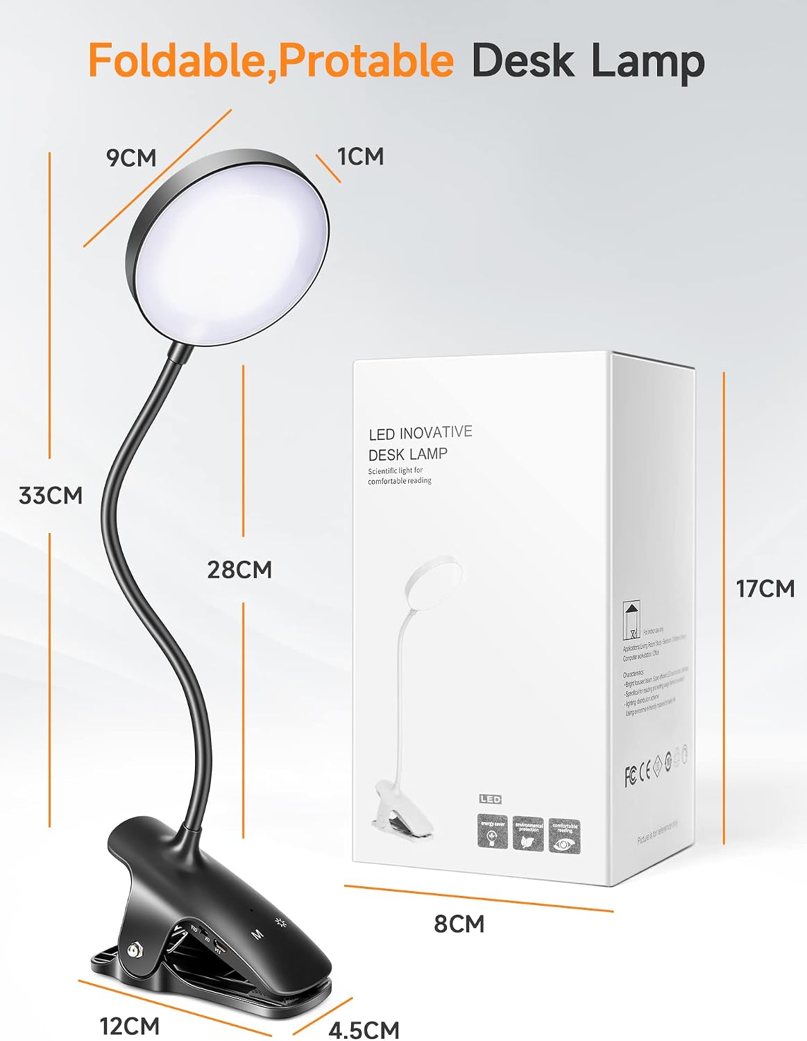 Mubarek Clip on Lamp,5 Brightness+5 Color Clip on Light,200LM 36 LED Reading Lights for Books in Bed,1800mAh Battery
