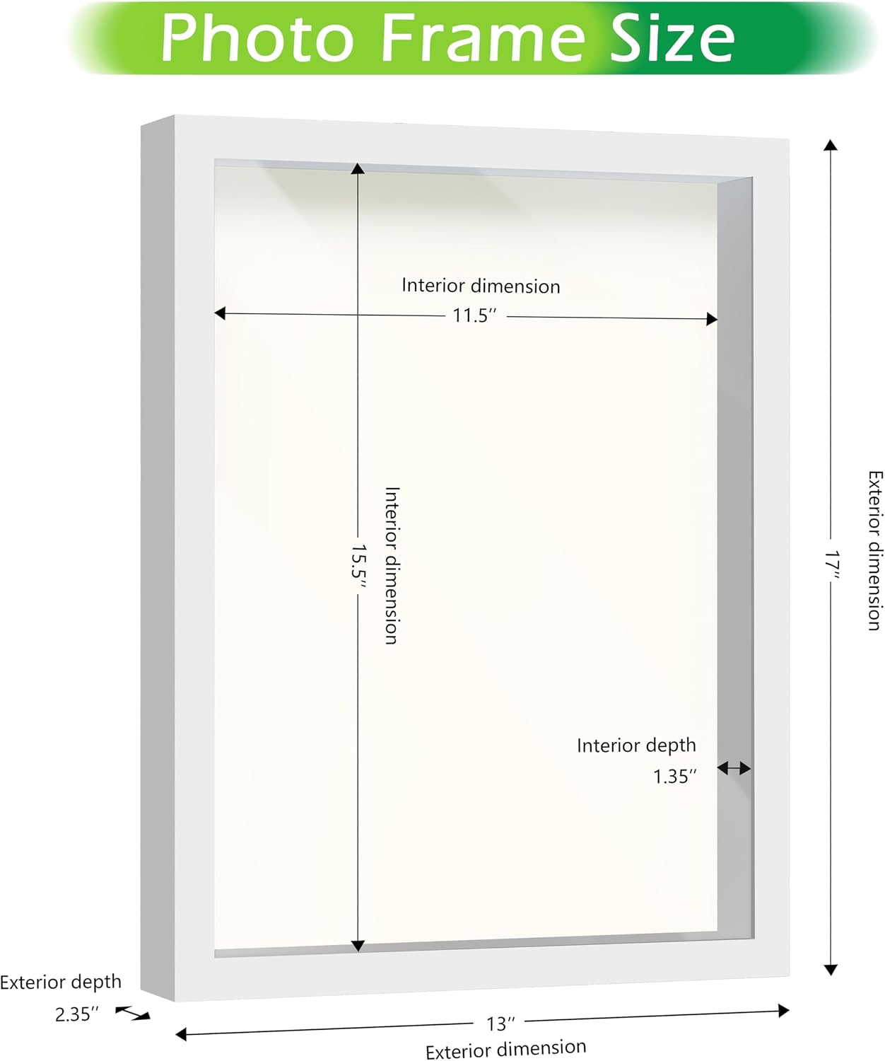 FrameWorks 12” x 16” White Wooden Shadow Box Frame – Display Case with Soft Felt Back, Memory Box with Tempered Glass