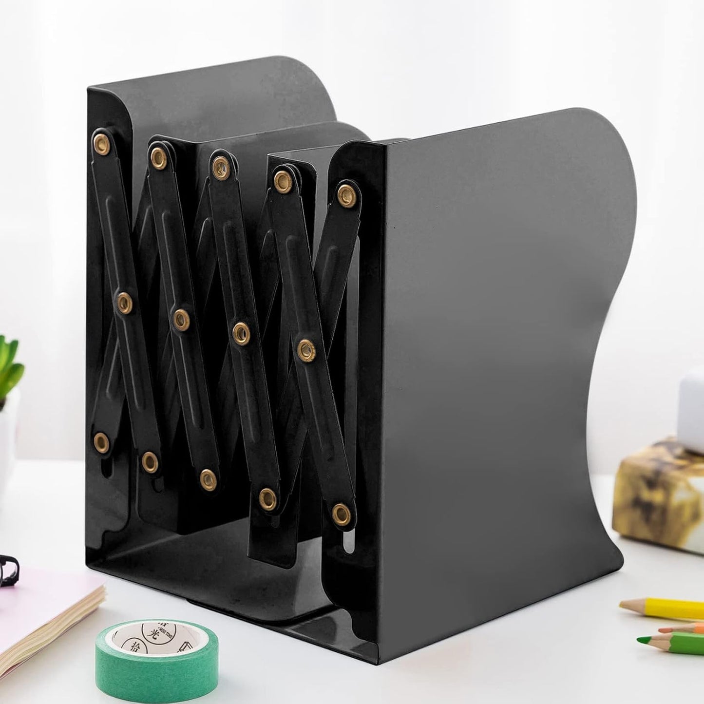 Adjustable Metal Bookends Heavy Duty / Black