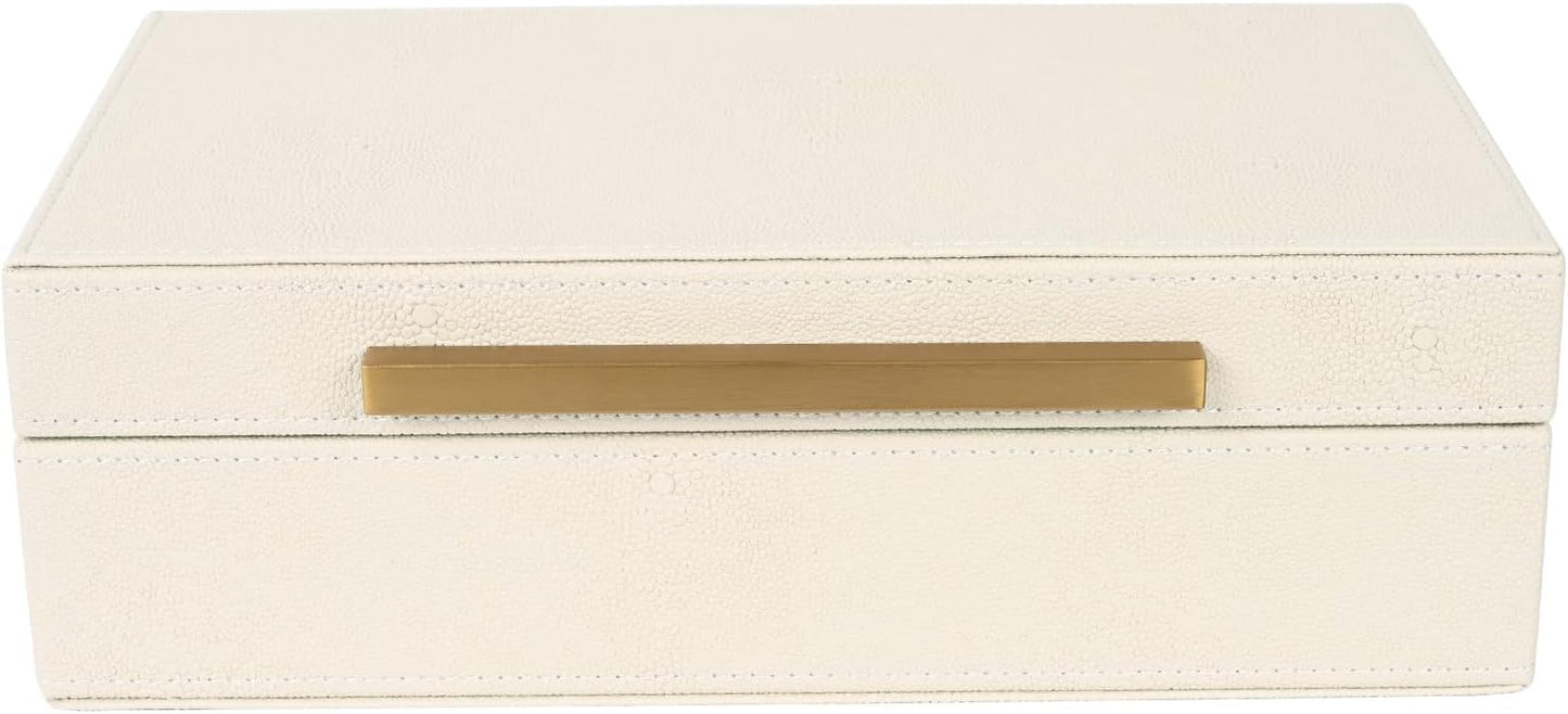 Beige Shagreen box Faux Leather Decorative Boxes / 11 In / Beige+gold Handles