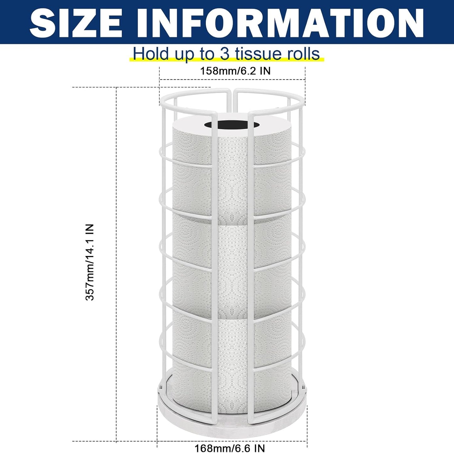 NearMoon Toilet Paper Organizer Stand, Free Standing 3 Rolls Tissue Storage, Metal Bathroom Accessory, Rustproof Toilet