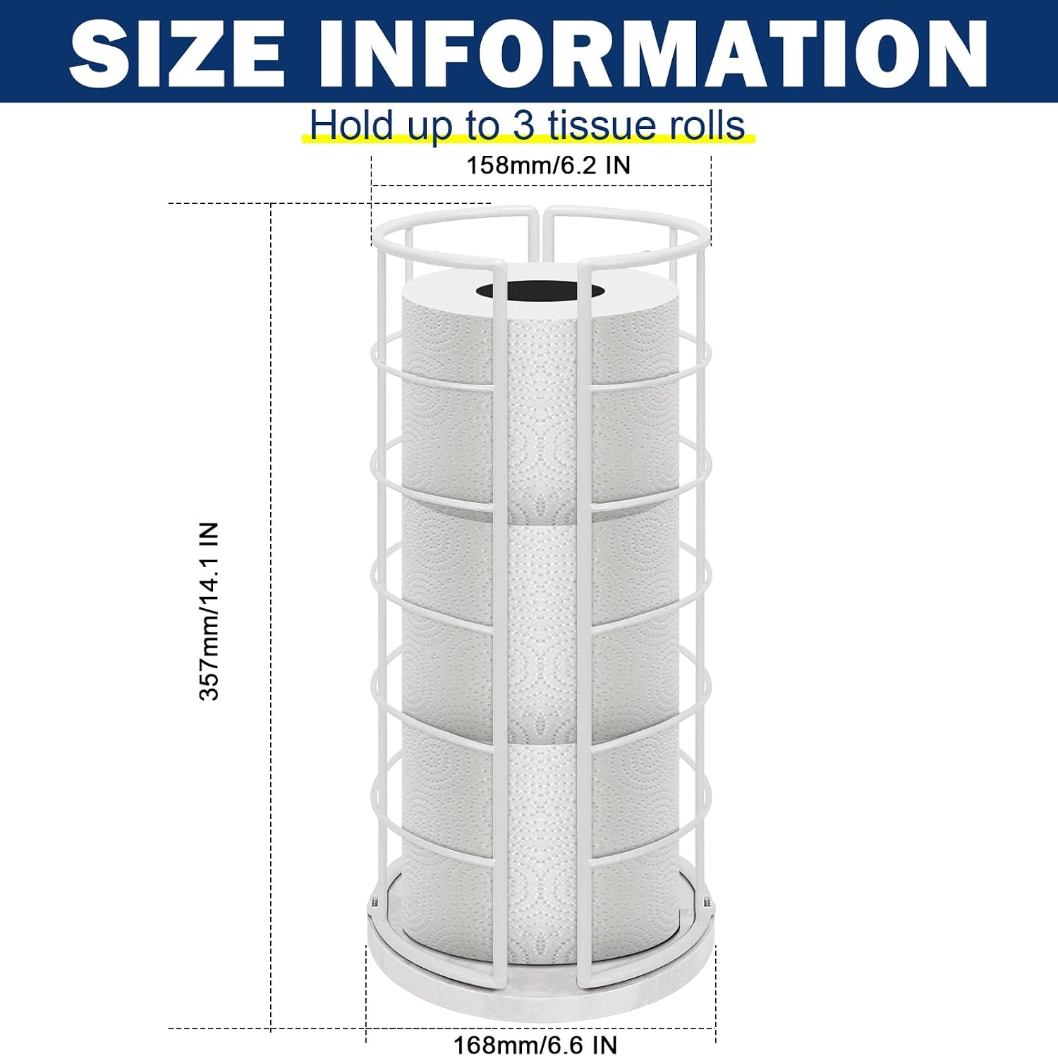 NearMoon Toilet Paper Organizer Stand, Free Standing 3 Rolls Tissue Storage, Metal Bathroom Accessory, Rustproof Toilet