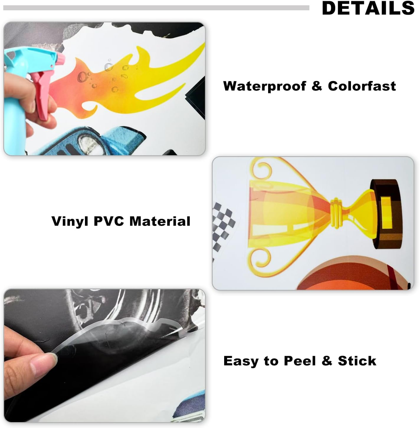 3D Wall Decals 3 Sheets Removable Car Wall Stickers Boys Bedroom Playroom Kids Room / Racing Car