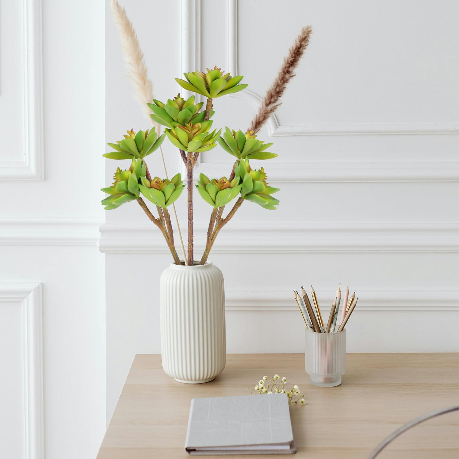 Artificial Succulents Branch Fake Plants Unpotted Faux Large Succulent / Green Style D / Set of 3