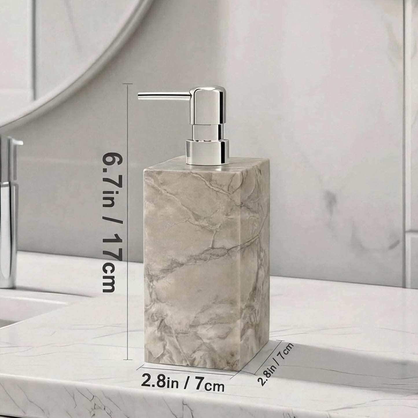 2 Set Real Natural Marble Soap Dispenser with Stainless Steel Pump – Decorative Liquid Hand Soap Bottle for Kitchen &