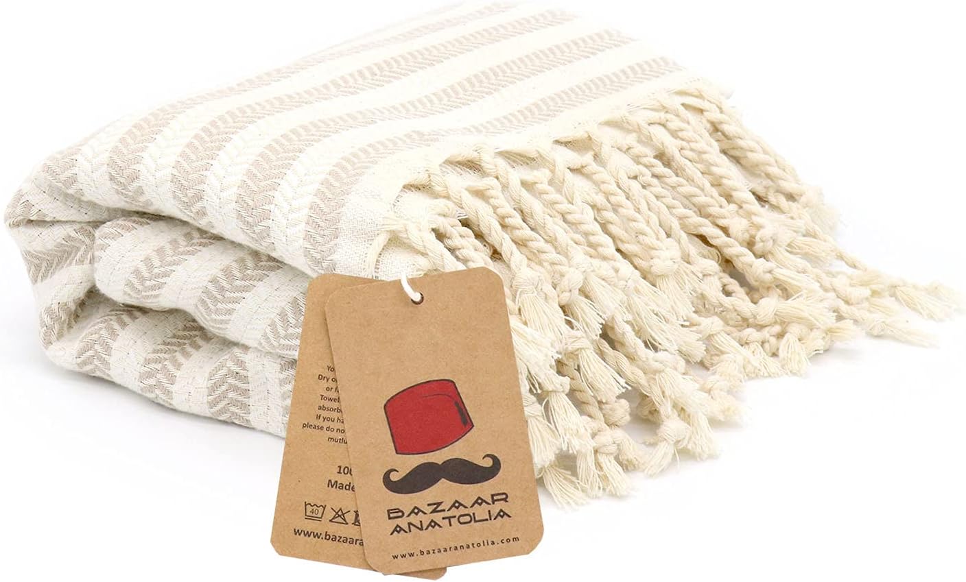 Turkish Bath Towel, 100% Cotton, 71x39 in, Arpa Beige