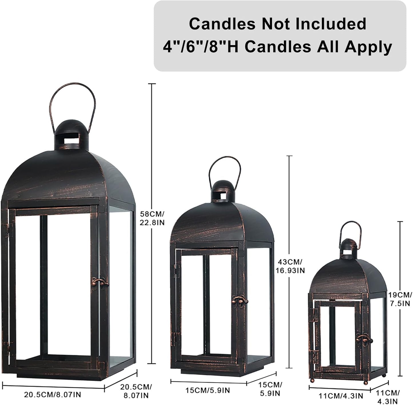 NEEDOMO Lanterns Decorative Outdoor & Indoor, Set of 3 Outdoor Lanterns for Porch, 23" Large Candle Lantern, Bronze