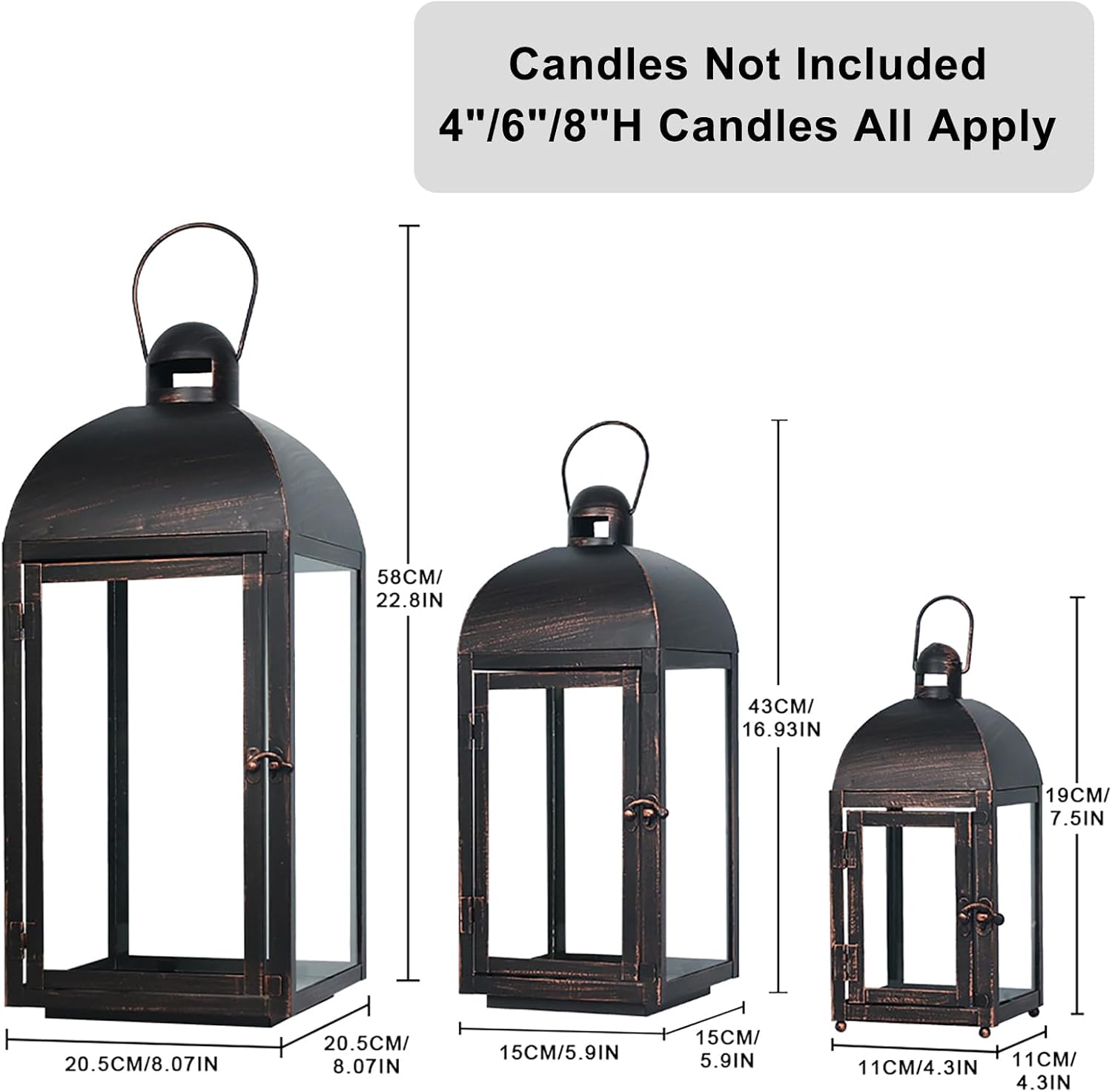 NEEDOMO Lanterns Decorative Outdoor & Indoor, Set of 3 Outdoor Lanterns for Porch, 23" Large Candle Lantern, Bronze