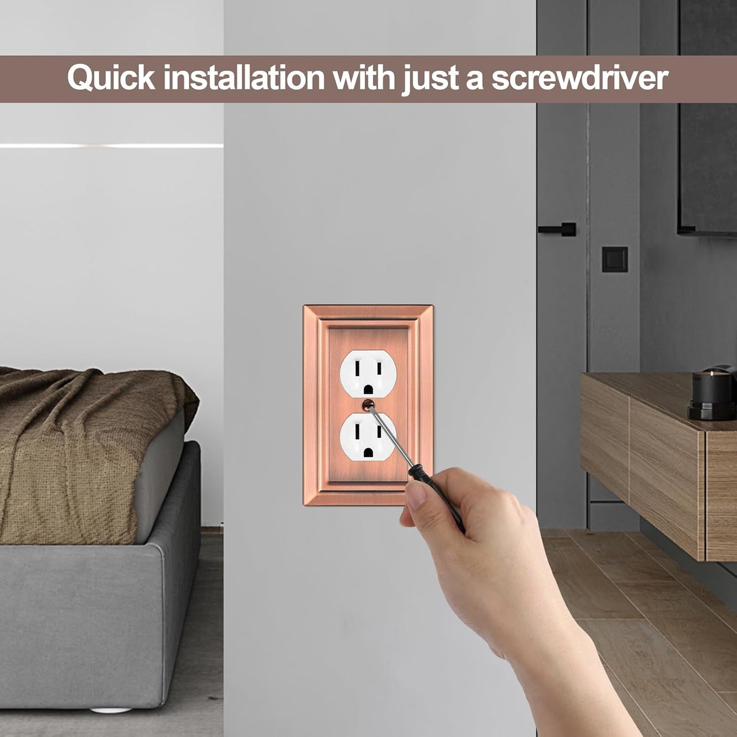 Metal Wall Plate for Electrical Outlets, Outlet Covers Wall Plate, 6 Pack | Decorative Antique Copper Switch Plates