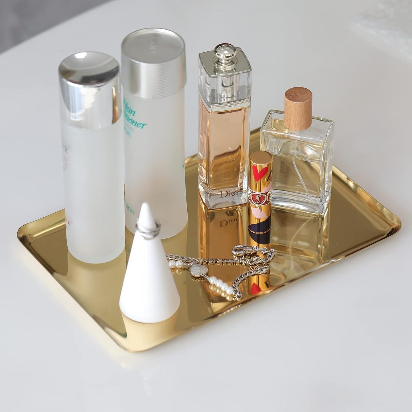 Rectangle Metal Decorative Serving Tray / Mirror Gold / 12 x 7.9 x 0.5
