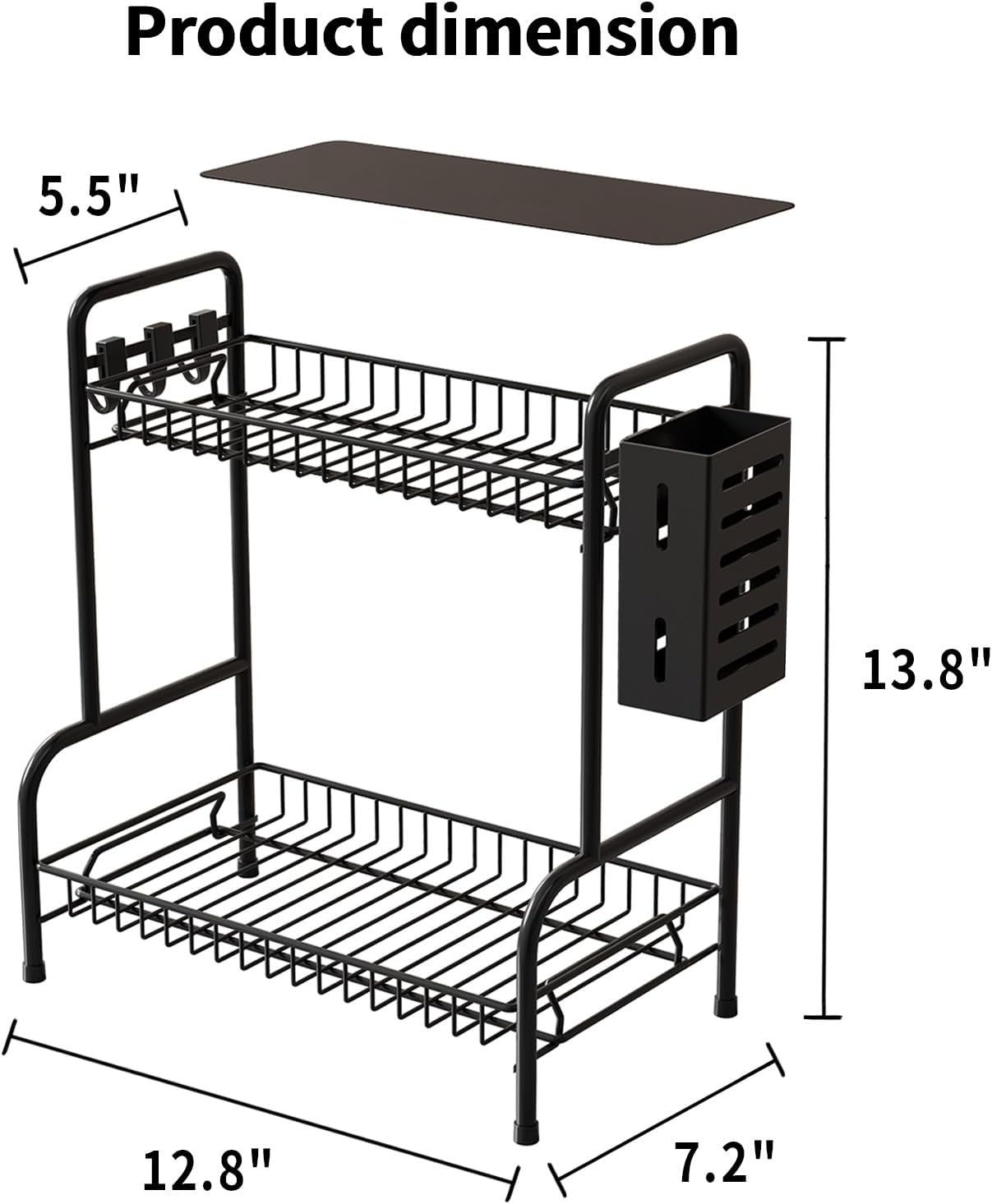 2 Tier Bathroom Countertop Organizer with Toiletries Basket for Vanity | Tool-free no-screw design.Sturdy black
