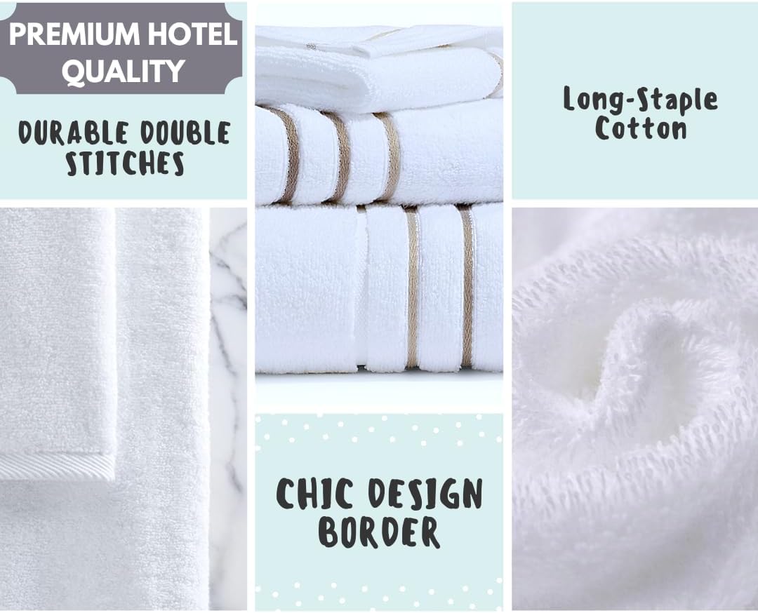 Bath Towels Set for Bathroom – Luxury 6-Piece Cotton Towels, Soft Absorbent & Quick Dry, 600 GSM Bath Towels for