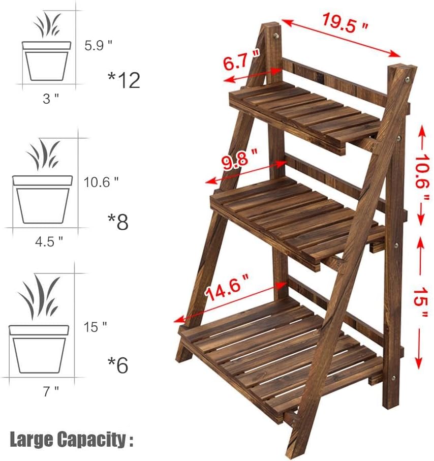 Yaheetech Wooden Plant Stand, 3-Tier Foldable Ladder Shelf, Indoor Outdoor | 23.6 x 15 x 36.6 in Plant Ladder for Pots