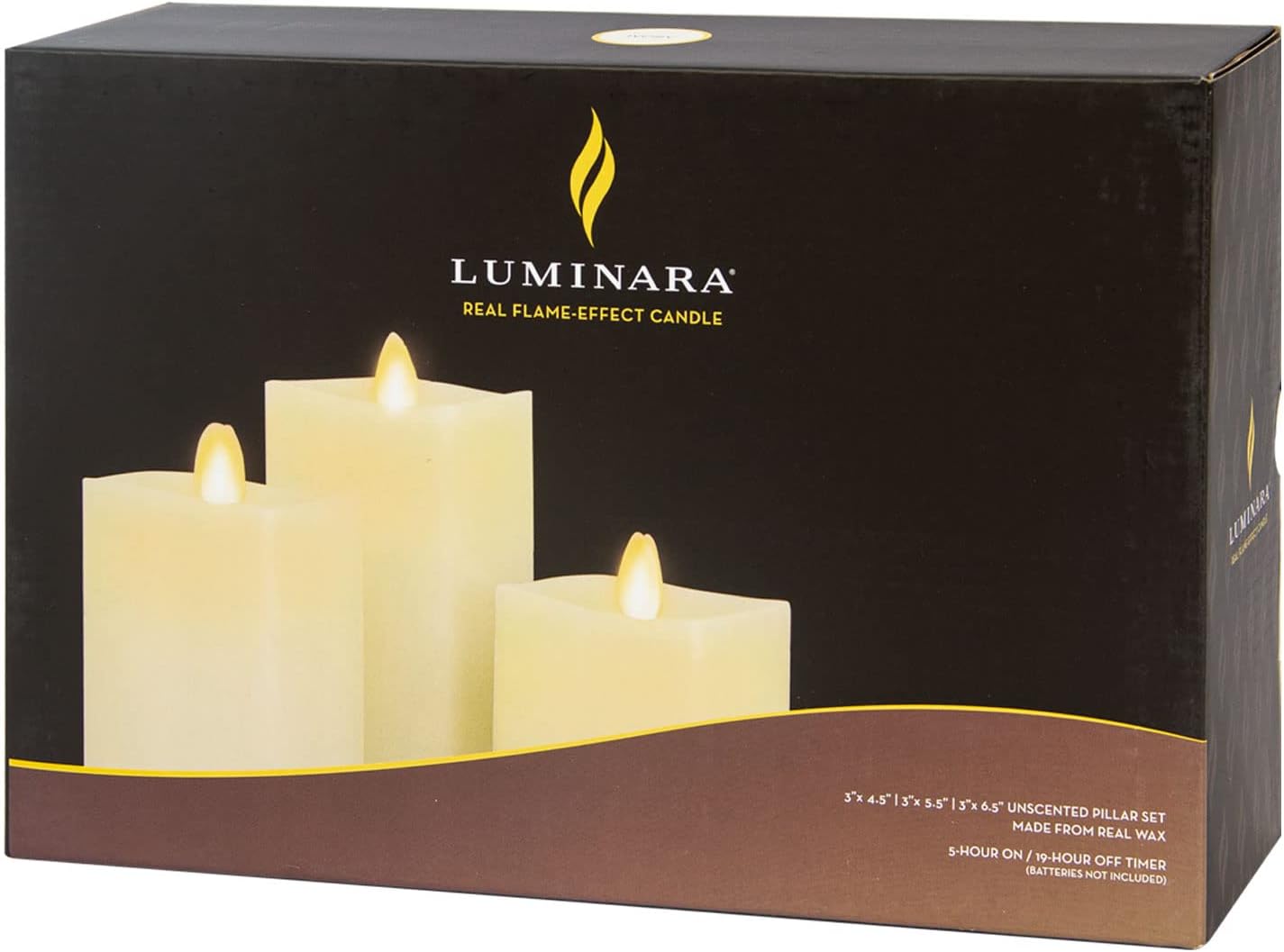 Luminara Realistic Flameless LED Set of 3 Ivory Pillar Candles, Home Safe Moving Flame Melted Top Illumination, Battery