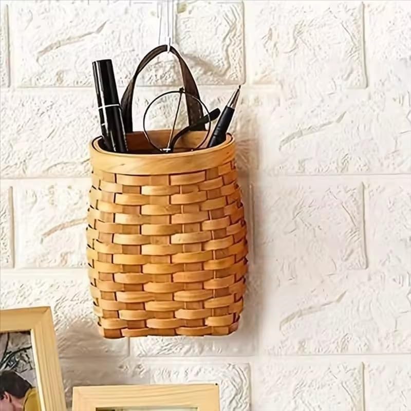 Small Hand-Woven Wood Storage Basket Portable Wall Hanging Flower Basket Organizer Fruit Vegetable