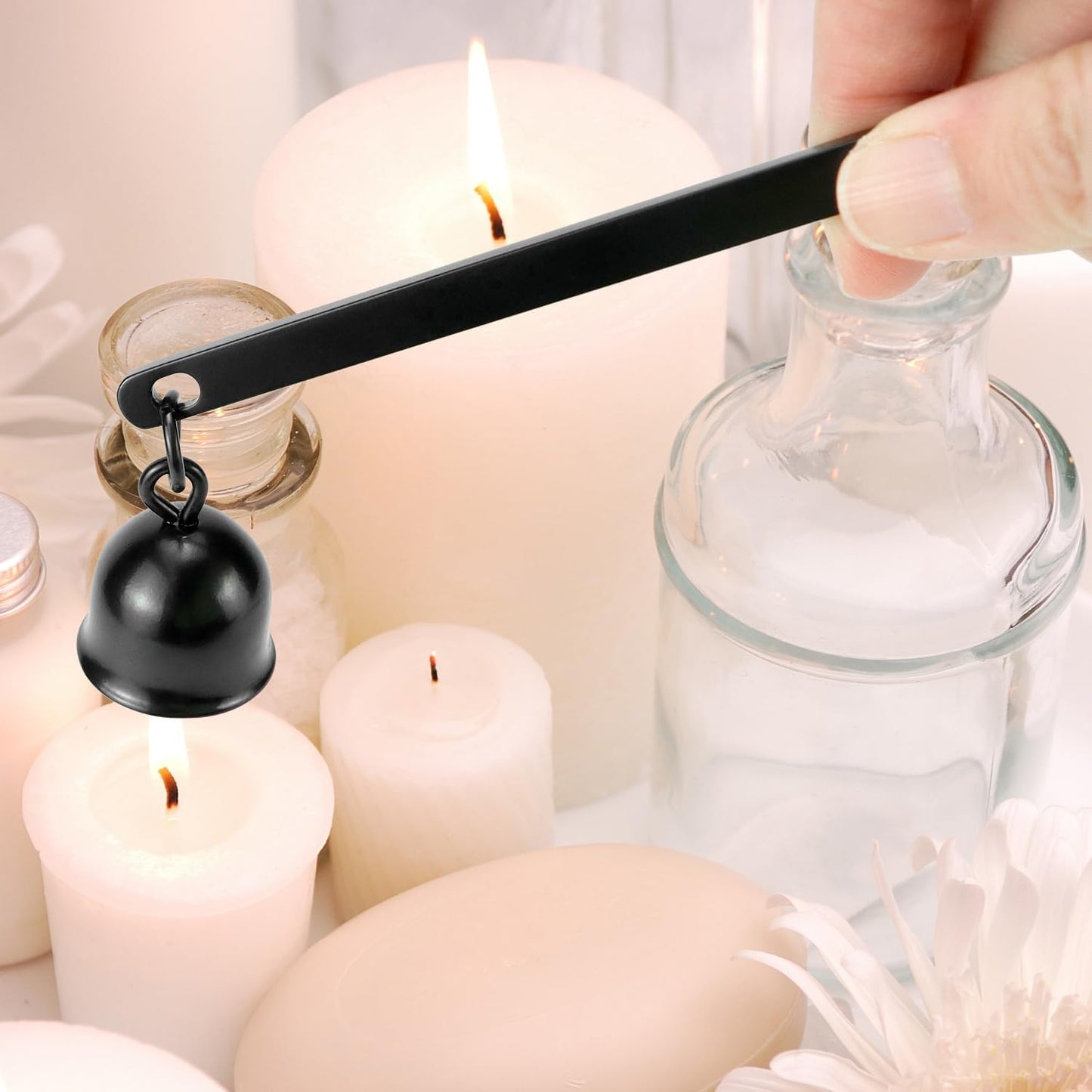 QWORK® 3 in 1 Candle Snuffer Set, Stainless Steel Wick Scissors for Candles, Candle Care Set with Extinguisher Tongs
