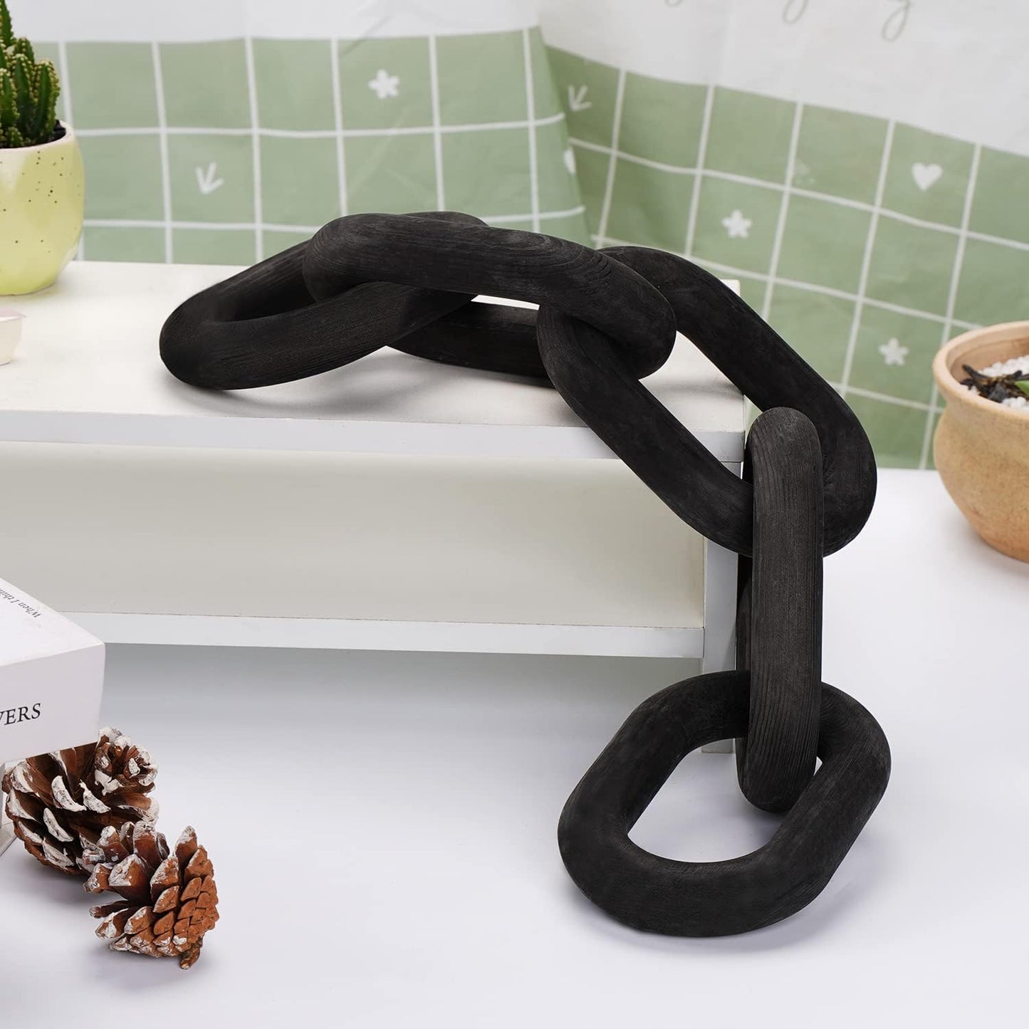 5 Link Chain Decor Hand-Carved Wooden Aesthetic Crafts / Black