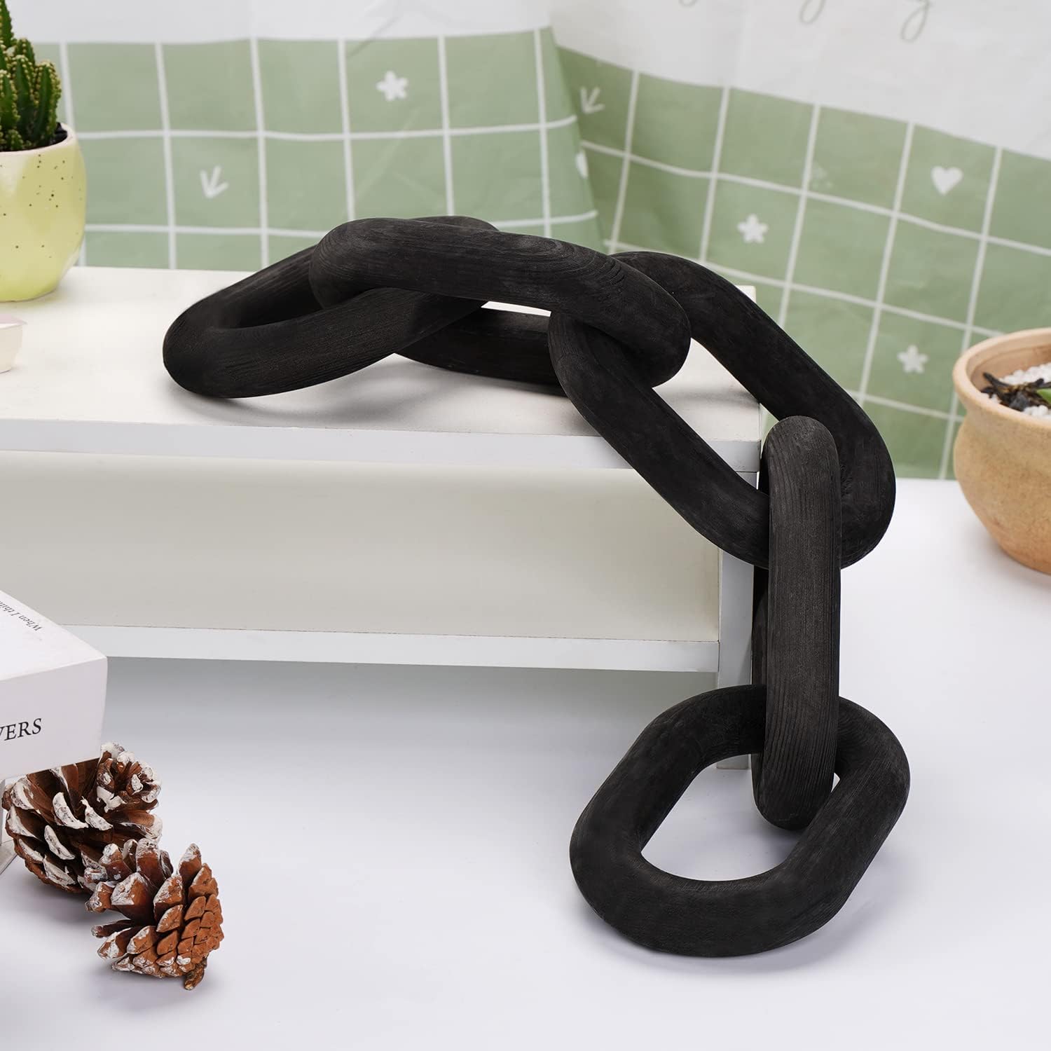 5 Link Chain Decor Hand-Carved Wooden Aesthetic Crafts / Black