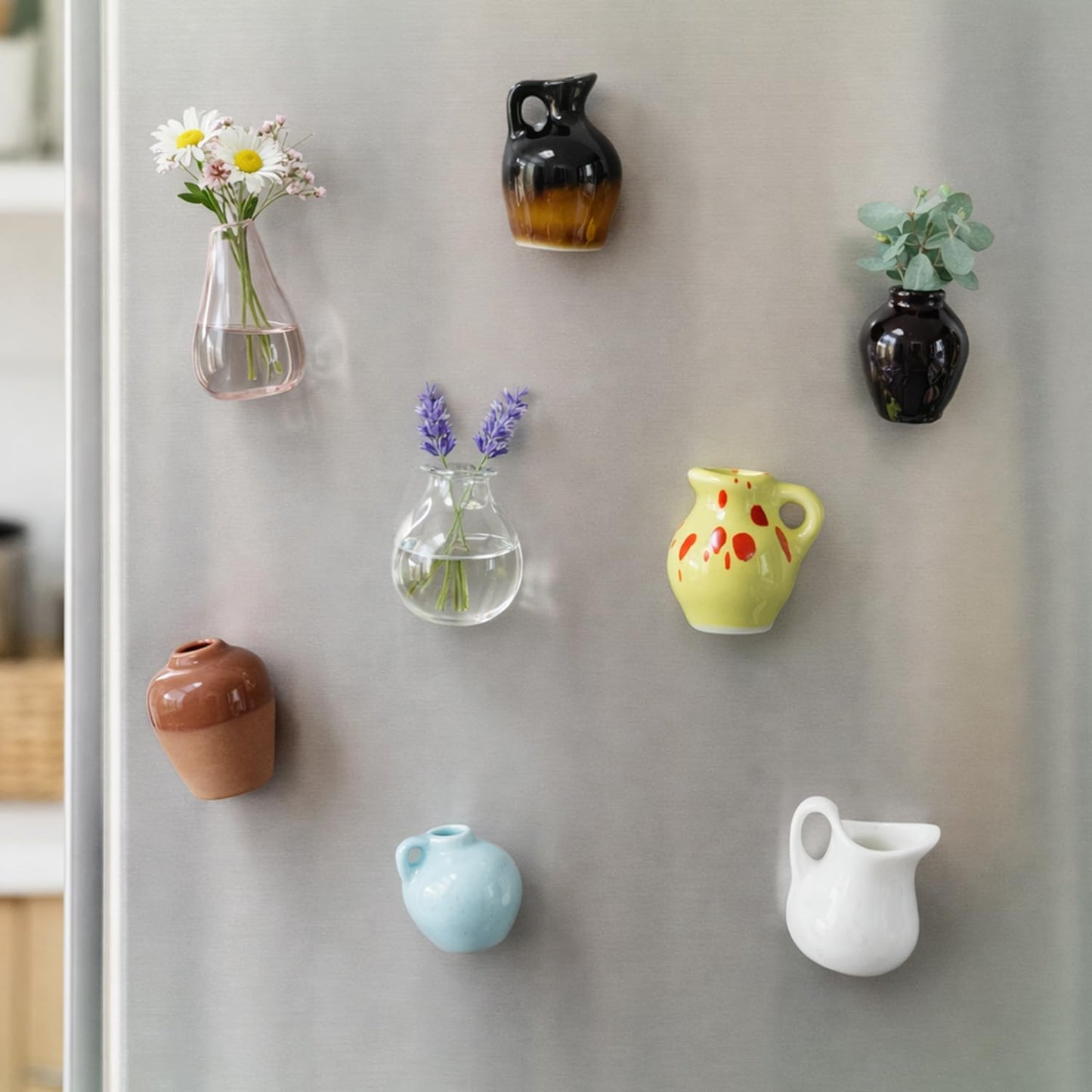 Mini Ceramic Vase Magnets for Fridge / Set of 8