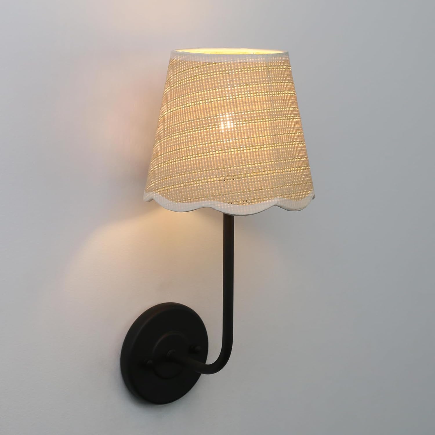 Hardwired Bathroom Vanity Lights Curved Arm / Black-rattan / Woven Rattan / Set of 2