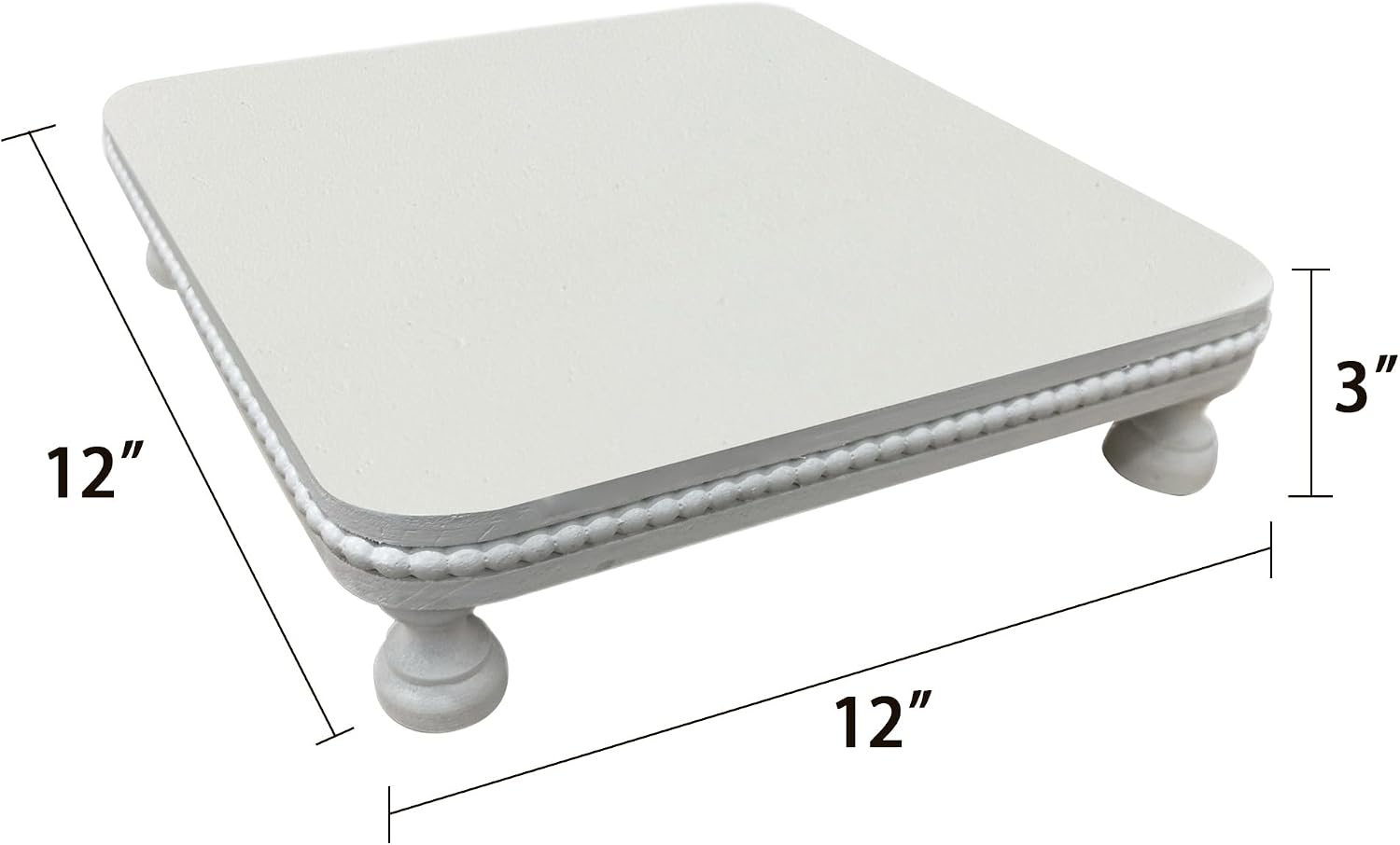 12" Decorative Beaded Pedestal Stand / White