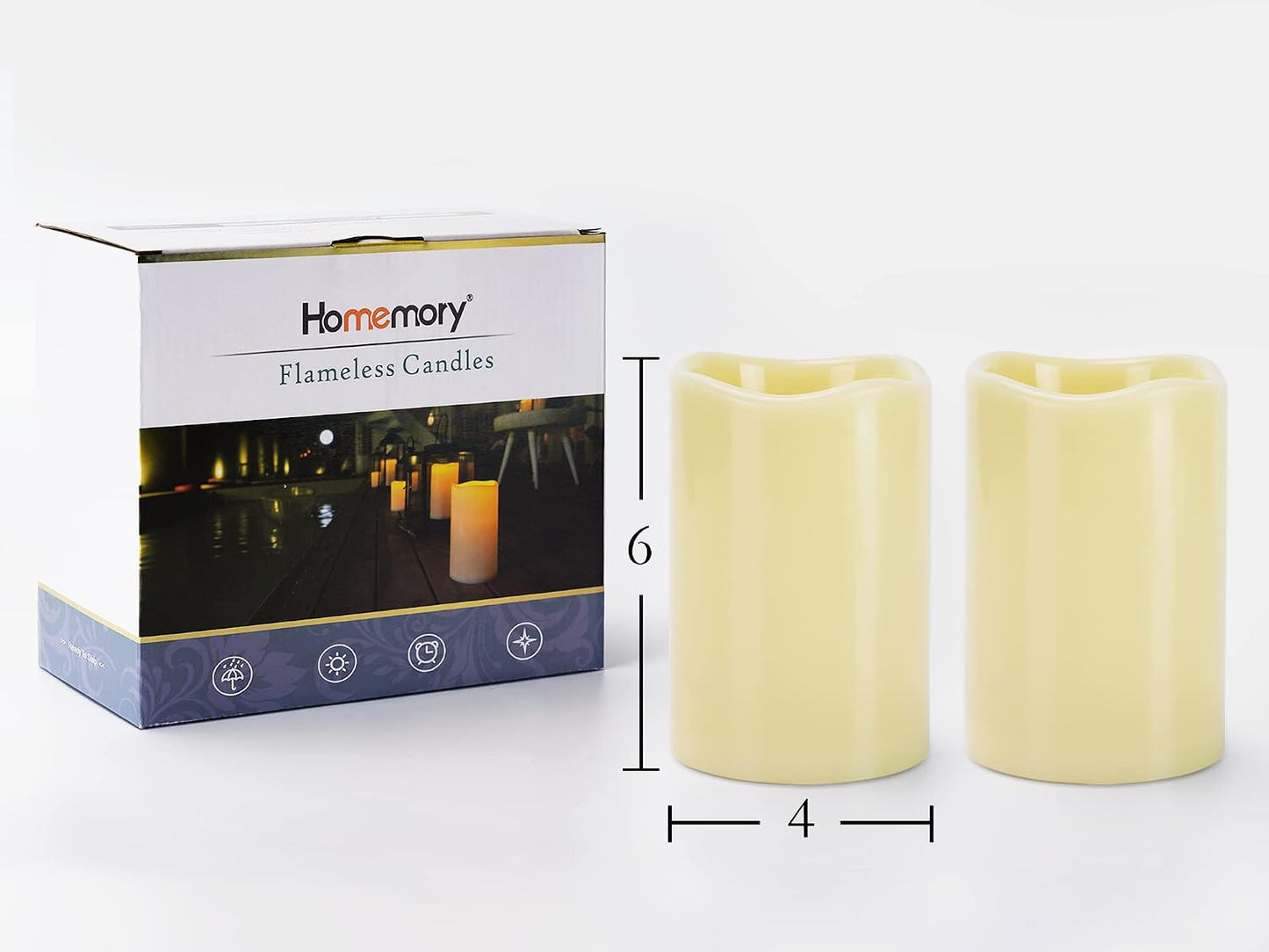 Homemory 4" x 6" Large Waterproof Outdoor Flameless Candles, Battery Operated Flickering LED Pillar Candles with Remote