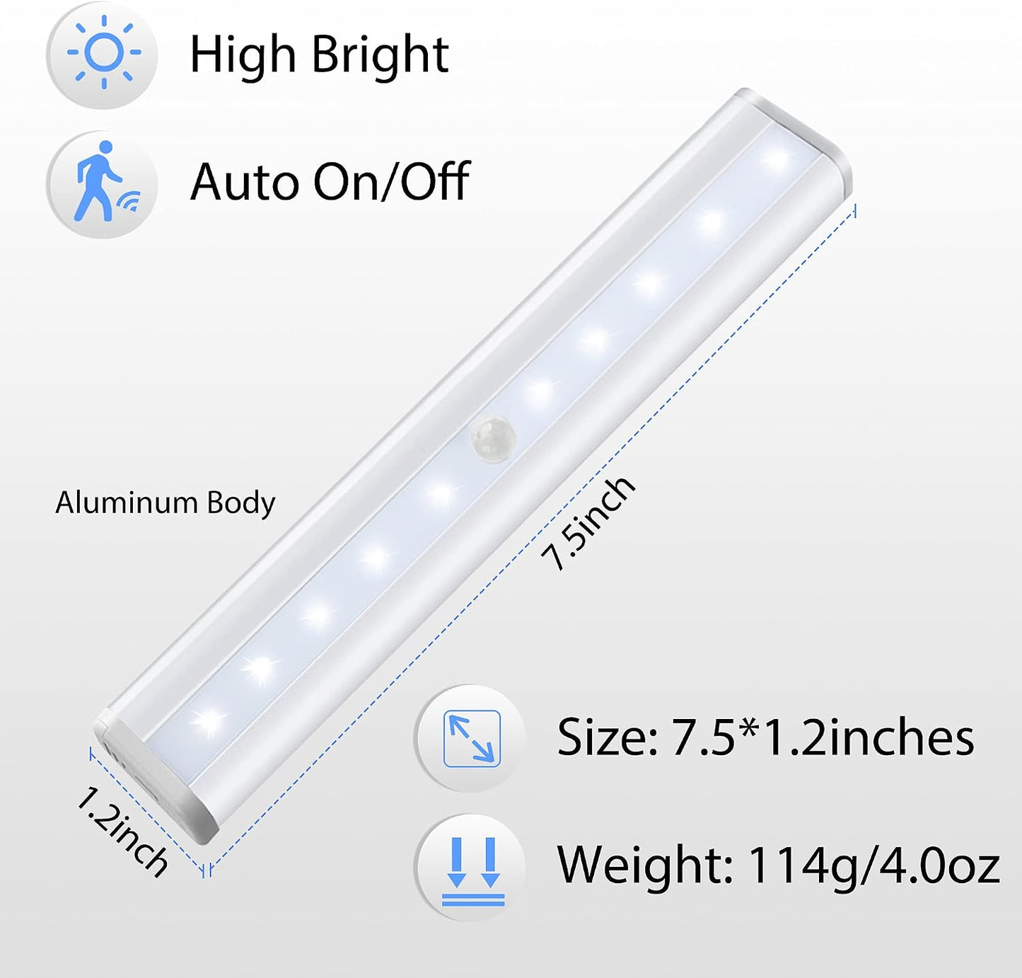 Hopedone Under Cabinet Lights, 10LED Battery Motion Sensor Light Indoor Magnetic Stick-Anywhere Closet Lights for Stair
