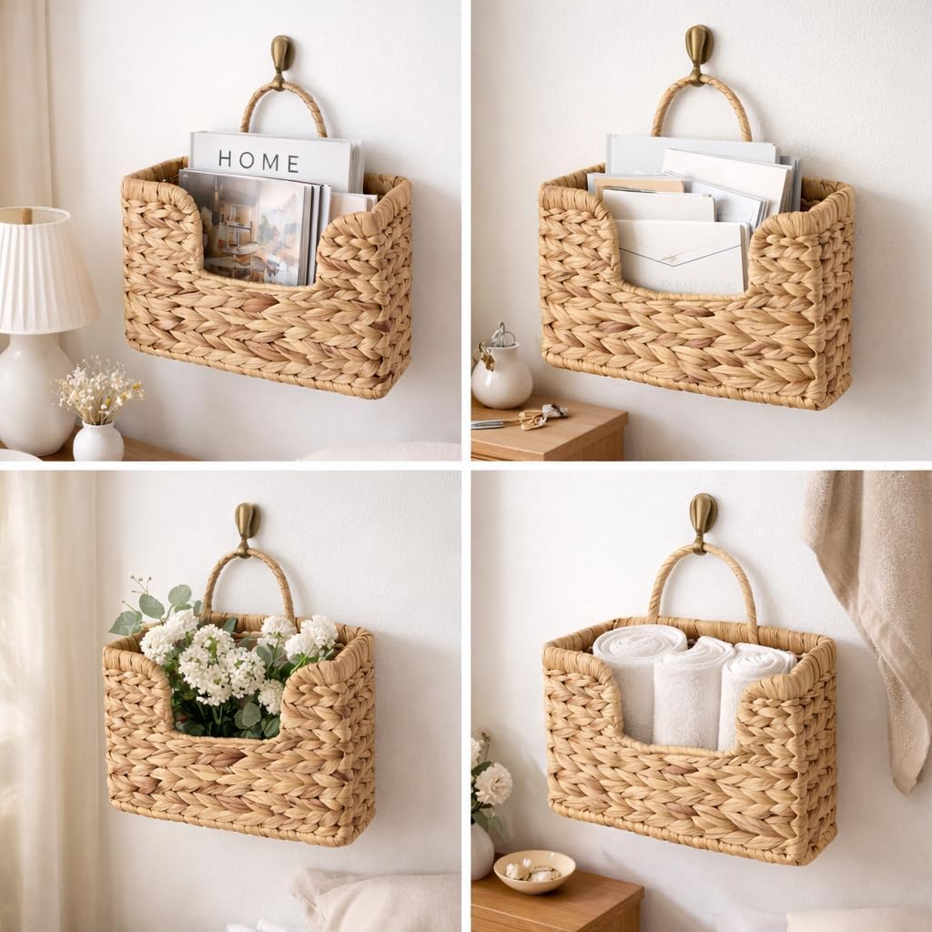 Woven Water Hyacinth Wall Basket / Natural